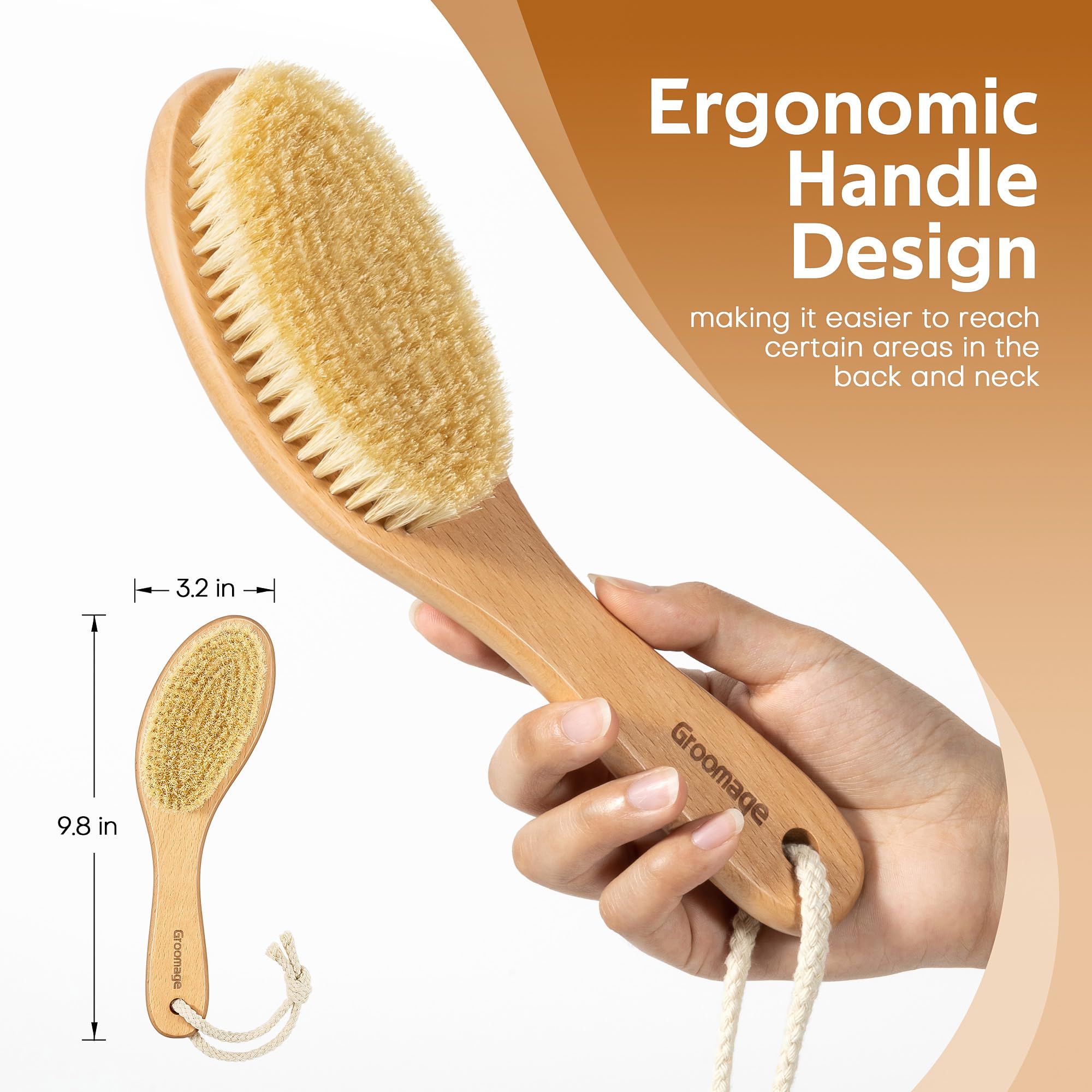 Natural Bristle Dry Body Brush for Exfoliation & Lymphatic Drainage - Cellulite Reduction & Skin Care - Perfect for Spa, Shower & Self-Care Routine