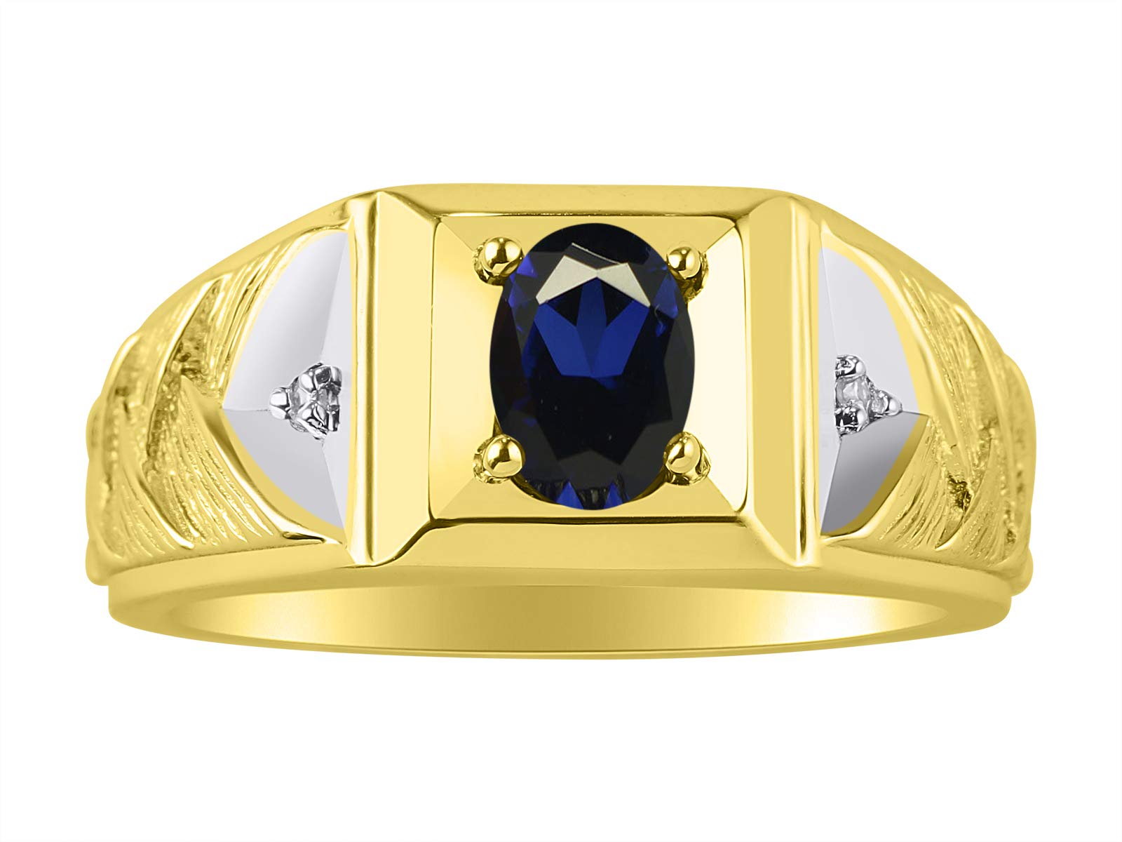 RYLOS Men's Yellow Gold Plated Silver Rings - 7X5MM Oval Gemstone & Genuine Diamond Weave Band Ring - Birthstone Color Stone Jewelry for Men - Sizes 8-13 - Perfect for Weddings, Anniversaries, Gifts & Everyday Wear