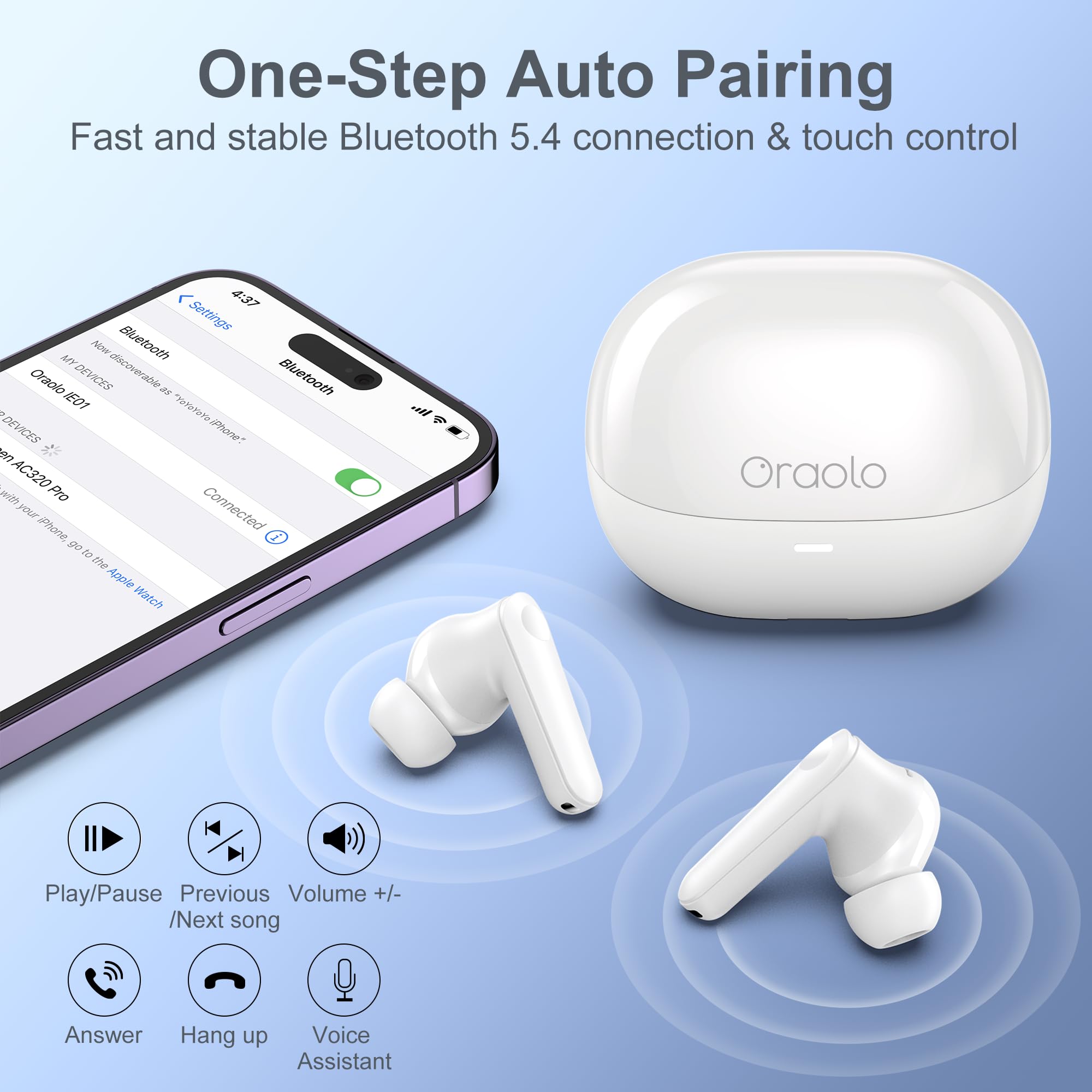 Bugani Wireless Earbuds Bluetooth 5.4 Hi-Fi Stereo Headphones with ENC Clear Calling, IPX6 Waterproof in-Ear Wireless Earphones for Sports, Gym, Running, Workout - Perfect for Commuting, Travel & Office Use (White)