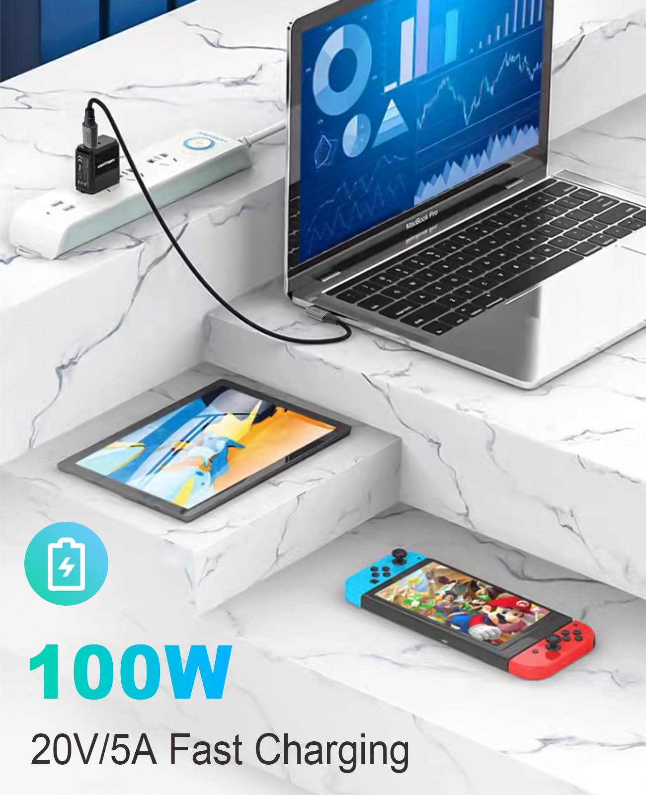 Right Angle USB C Cable 100W 40Gbps - Short 1ft USB 4 for Thunderbolt 4 & MacBook Pro/Air - Fast Charging & 8K Video