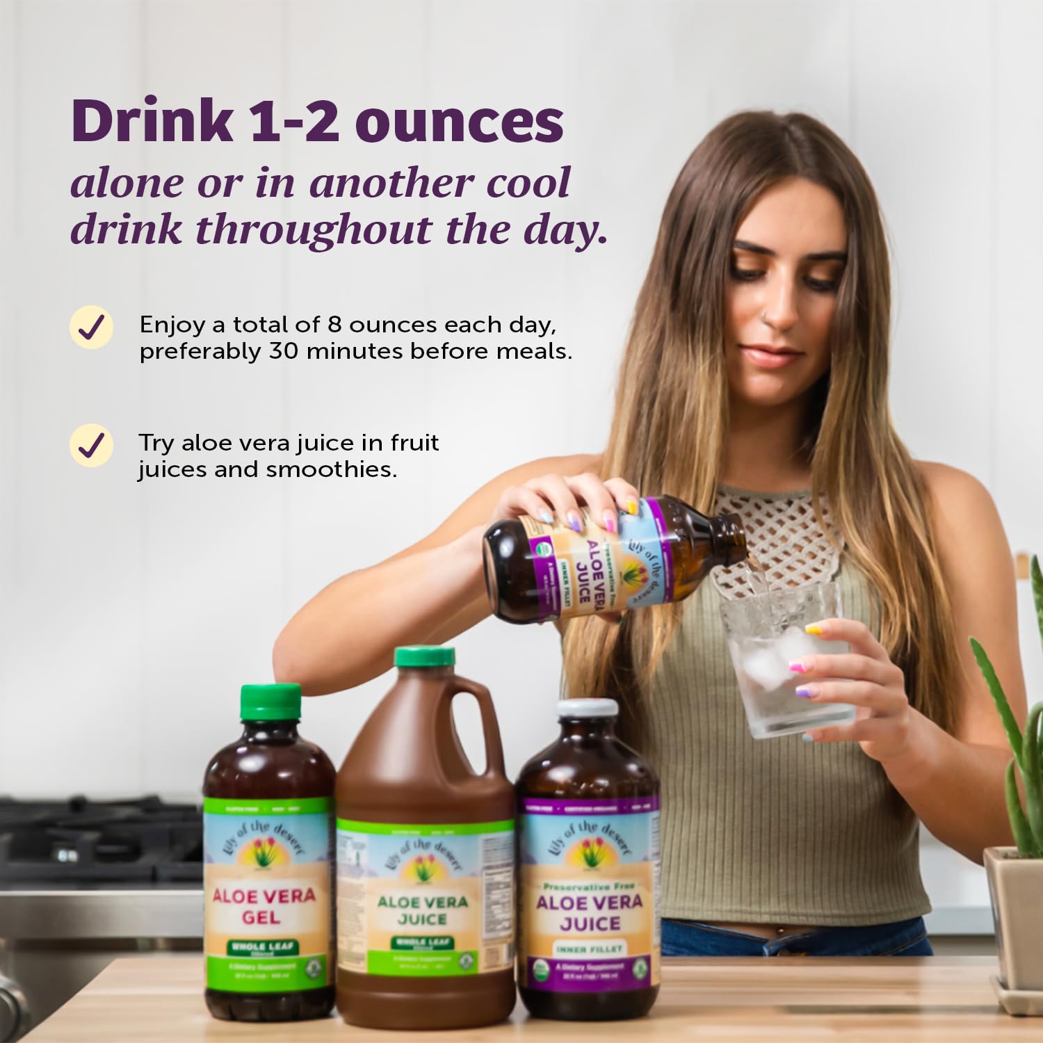 Lily of the Desert Whole Leaf Filtered Aloe Vera Juice Drink - 128 Fl Oz, Non-GMO, Rich in Natural Vitamins & Digestive Enzymes for Gut Health, Stomach Relief & Glowing Skin | Perfect for Daily Wellness, Detox & Hydration
