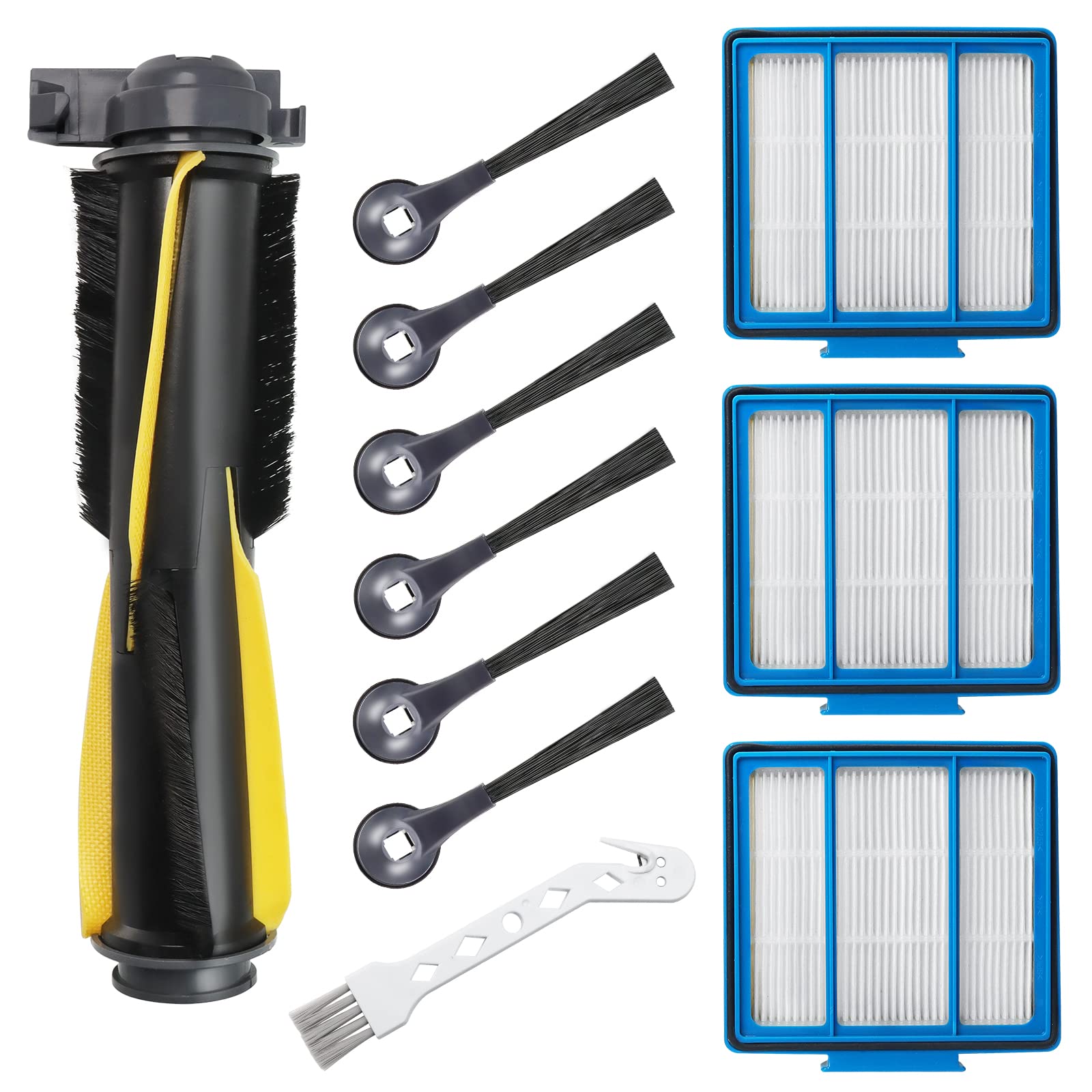 Techecook Shark IQ Robot Vacuum Replacement Parts Kit - 6 Side Brushes, 3 HEPA Filters, 1 Main Roller Brush & Cleaning Tool for Shark R101AE RV1001AE Models - Perfect for Home Cleaning Maintenance