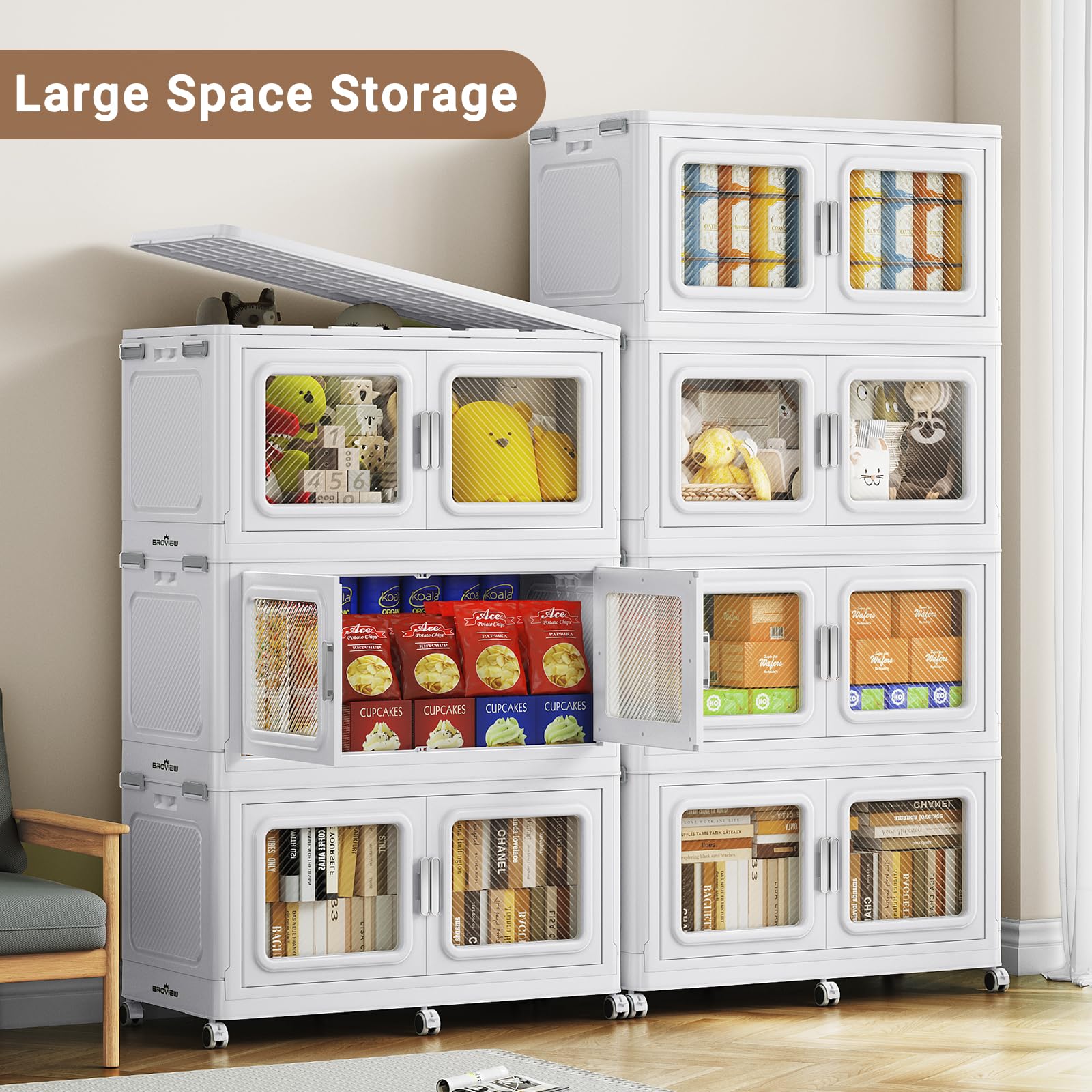 225 Gallon Extra Large Storage Bins with Lids - 900 Quart Heavy Duty Plastic Stackable Storage Containers with Wheels - Collapsible Closet Organizer & Storage Drawers for Cabinet, Bedroom, Office (3 Pack) - Perfect for Home Organization, Moving & Seasonal Storage