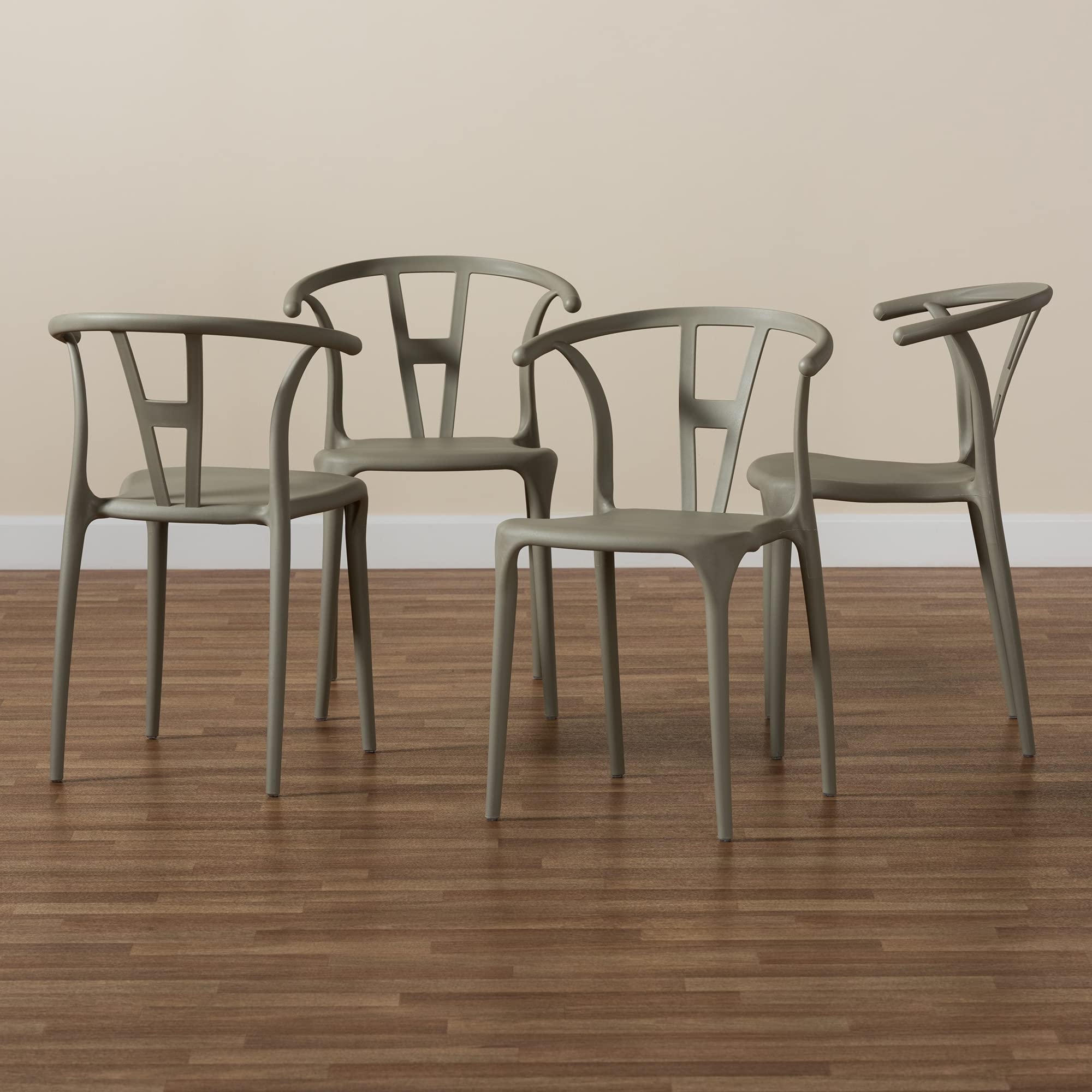 Baxton Studio Warner 4-Piece Modern Dining Chair Set - Beige Plastic Contemporary Kitchen Chairs for Dining Room, Breakfast Nook & Small Spaces