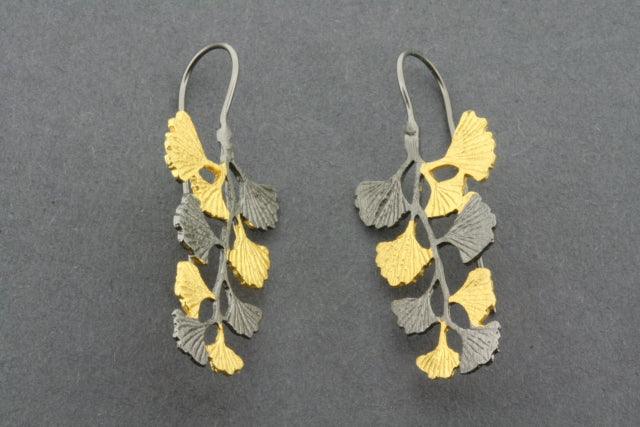Oxidized & Gold Plated Ginkgo Branch Earrings for Women - Elegant Nature-Inspired Jewelry for Everyday Wear & Special Occasions