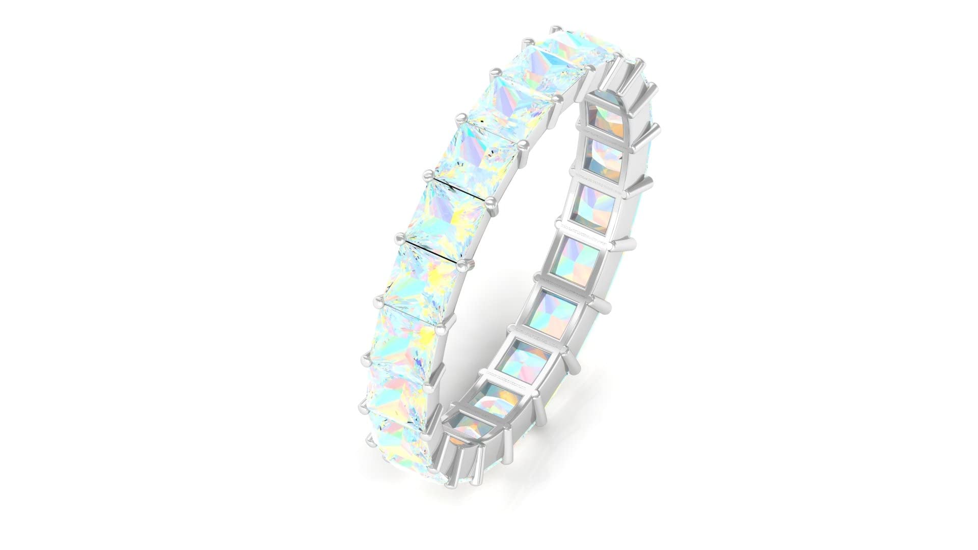 3.50 CT Genuine Ethiopian Opal Eternity Ring - 14K Solid Gold October Birthstone Jewelry - Perfect for Anniversary, Engagement & Special Occasion Gifts