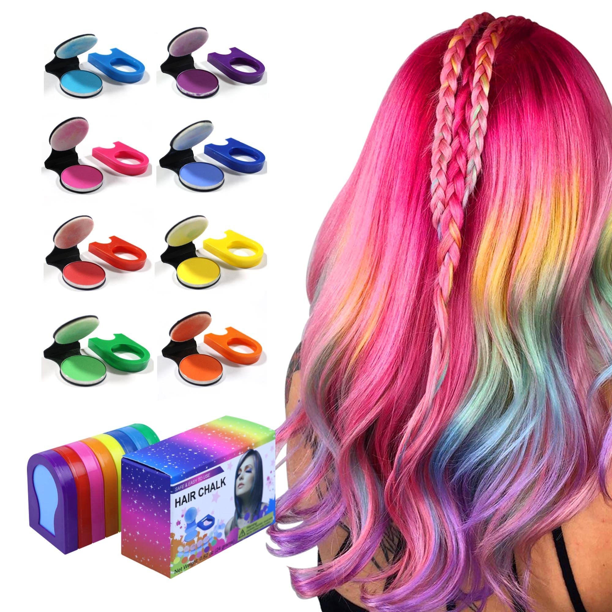 8PCS Pinkiou Hair Chalk for Girls - Temporary Bright Hair Color for Women & Teens | Washable Hair Dye for Halloween, Christmas, Birthday Parties & Cosplay | Fun Festival, School Events & Costume Makeup