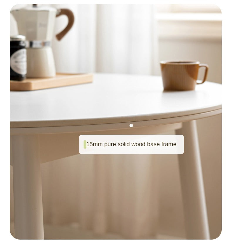 Birch Solid Wood Round Dining Table - White Cream Style Rock Board - Perfect for Modern Kitchens, Dining Rooms & Small Spaces