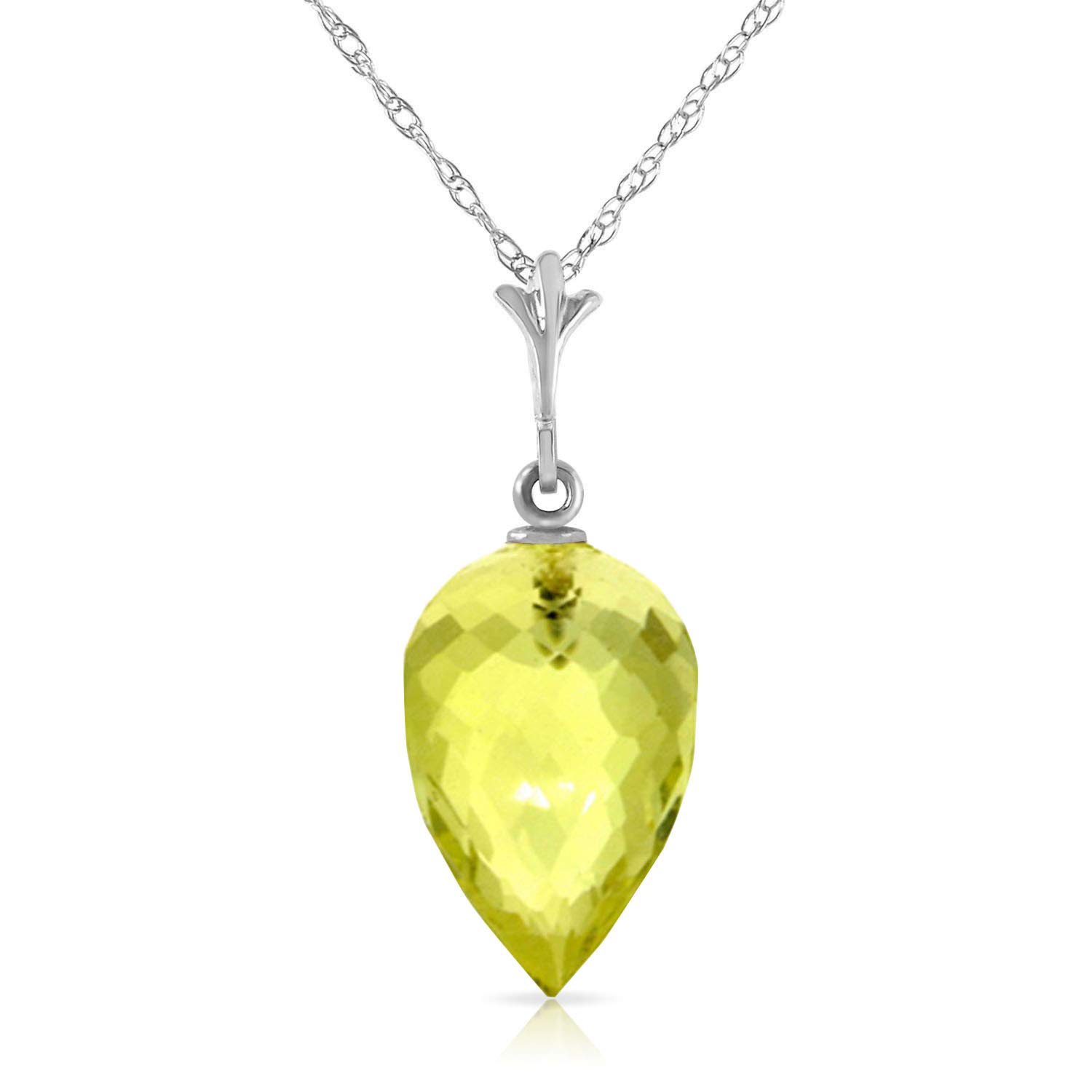 14K Solid White Gold Necklace with 9 CTW Natural Lemon Quartz Briolette Pendant - Elegant Drop Pendant for Women, Perfect for Weddings, Parties & Special Occasions