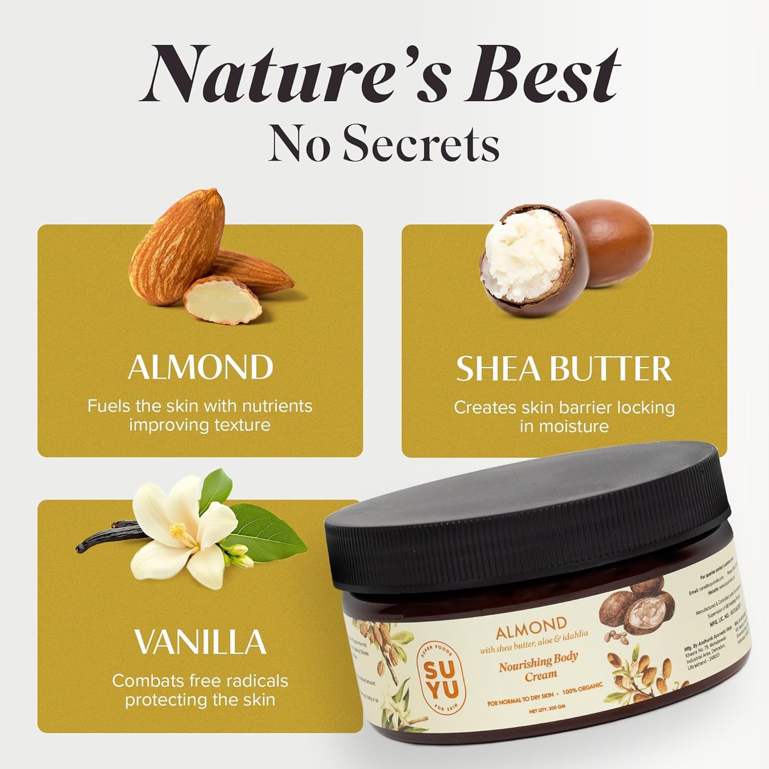 Organic Almond & Shea Butter Body Cream with Aloe Vera - Deep Moisturizing Lotion for Dry & Normal Skin - 200g Nourishing Body Butter for Men & Women - Perfect for Daily Hydration & Winter Skin Care