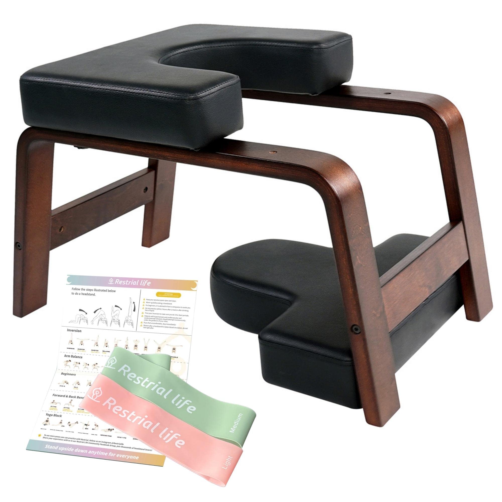 Yoga Headstand Bench - Wooden Stand Up Yoga Chair with PU Pads for Home & Gym - Relieves Fatigue & Strengthens Core - Multi Color Options for Yoga, Meditation & Fitness Training