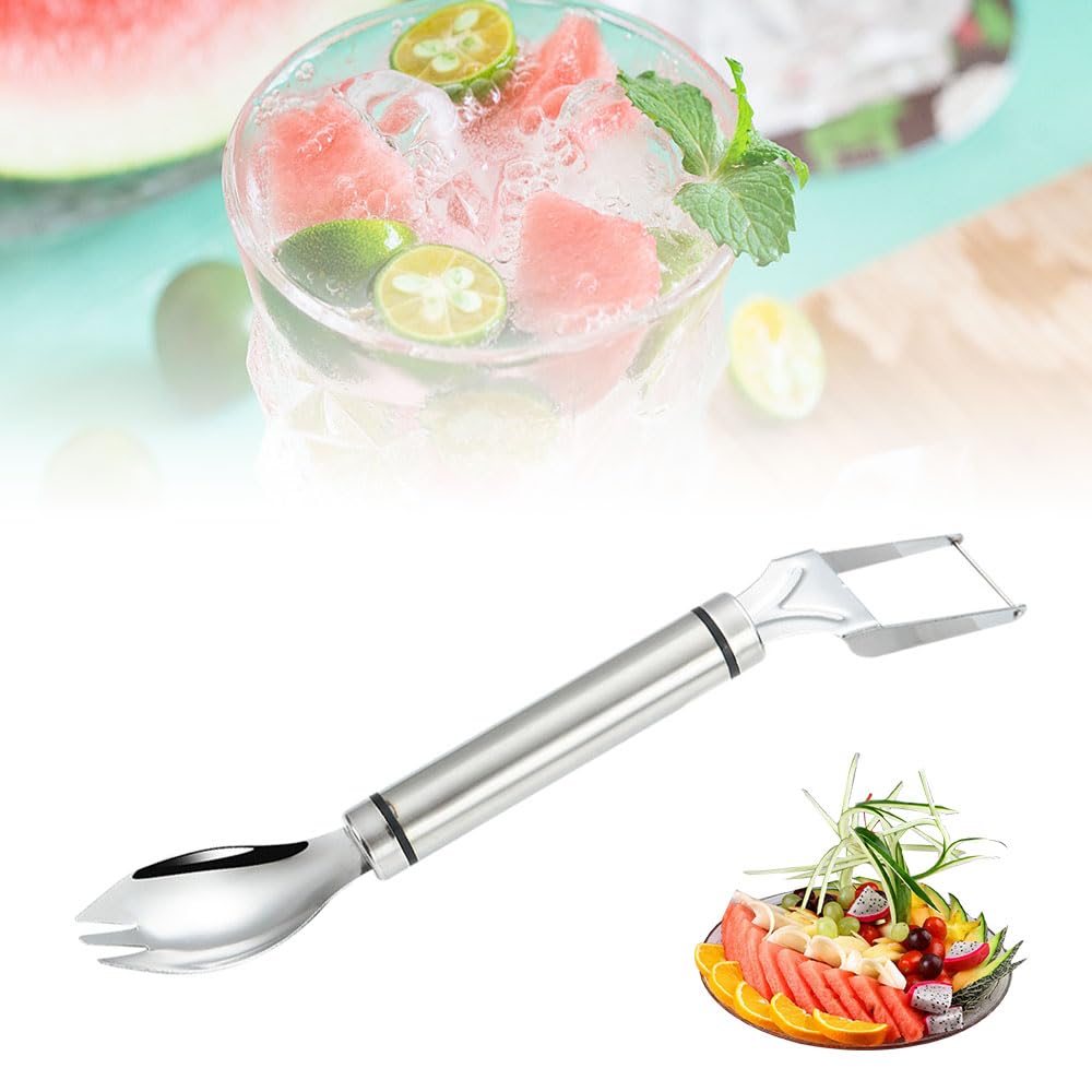 Premium 2-in-1 Stainless Steel Fruit Cutter & Dual Head Forks - 2024 New Watermelon Slicer, Melon Knife & Fruit Cutting Tool for Kitchen, Home, Camping & Outdoor Picnics