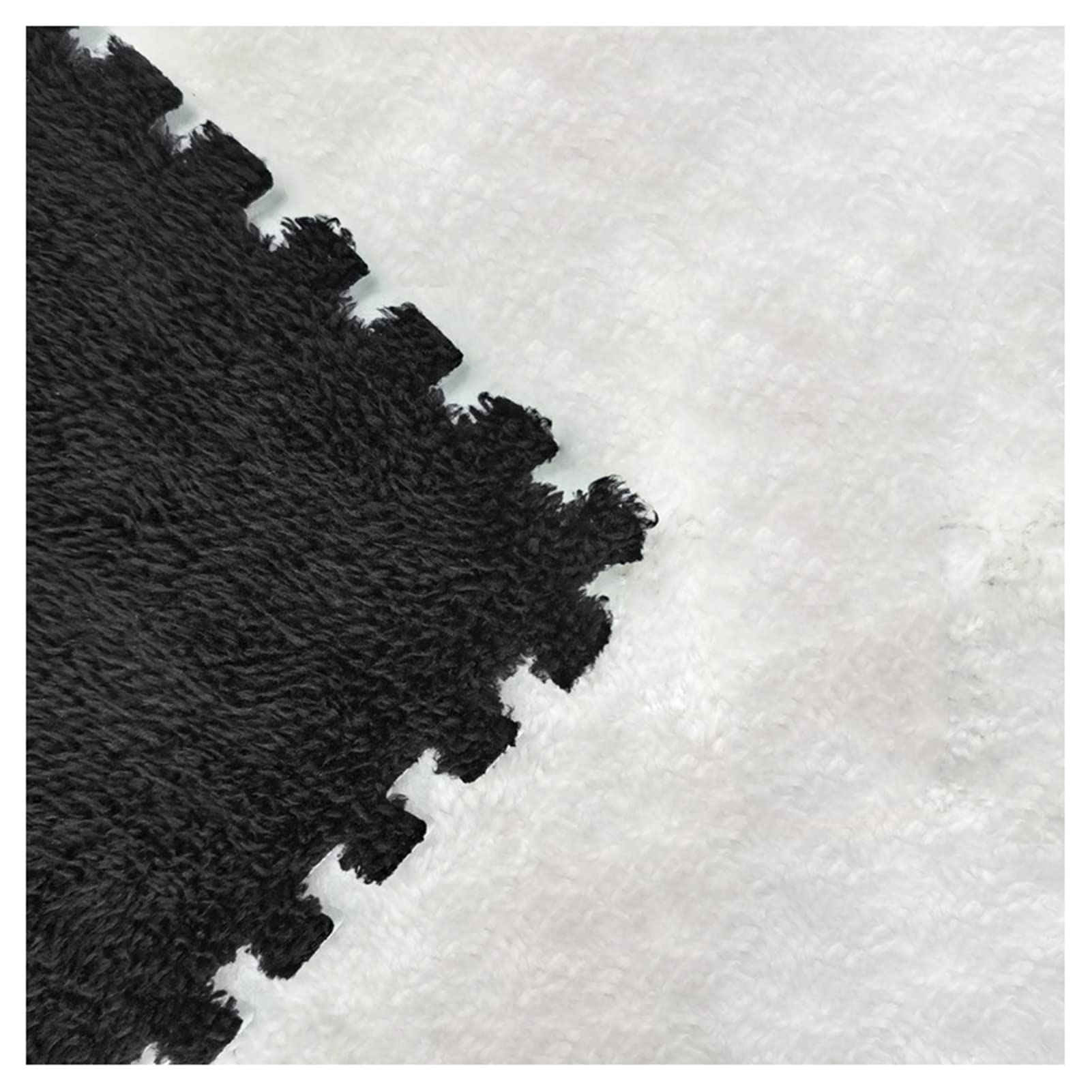 36-Piece Plush Puzzle Foam Floor Mat Set - 12x12 Inch Soft Interlocking Carpet Tiles with Border - Non-Slip Crawling Mats & Shaggy Area Rug for Nursery, Playroom, Kids Bedroom - Black