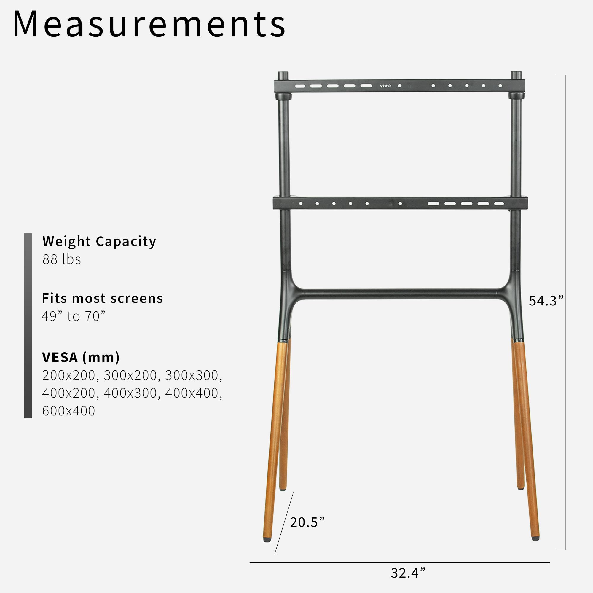 VIVO STAND-TV70A 49-70 Inch Adjustable TV Mount Stand with 4 Legs for LED LCD Screens - Perfect for Home Theaters, Studio Displays & Art Galleries