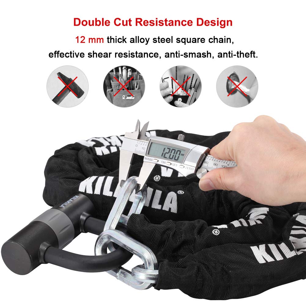Heavy Duty 10mm Security Chain Lock with 16mm U Lock - Bicycle & Motorcycle Anti-Theft Protection for Outdoor Parking, Commuting & Travel