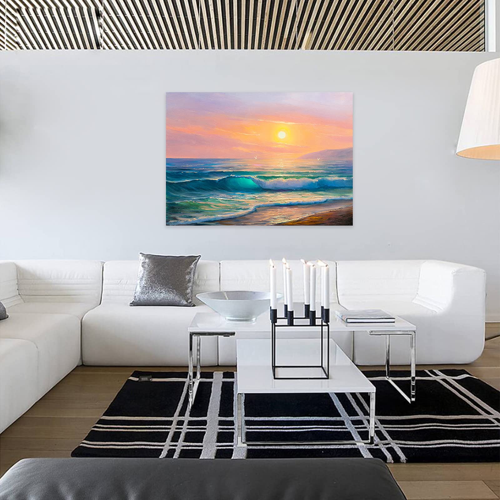 Blue Sea Seascape Waves Canvas Wall Art - Stretched Framed Ocean Painting for Bathroom & Bedroom Decor - Ready to Hang Abstract Beach Artwork (28x40 Inches) - Perfect for Coastal Home Decor, Beach House Accents, and Relaxing Spa-Like Atmosphere