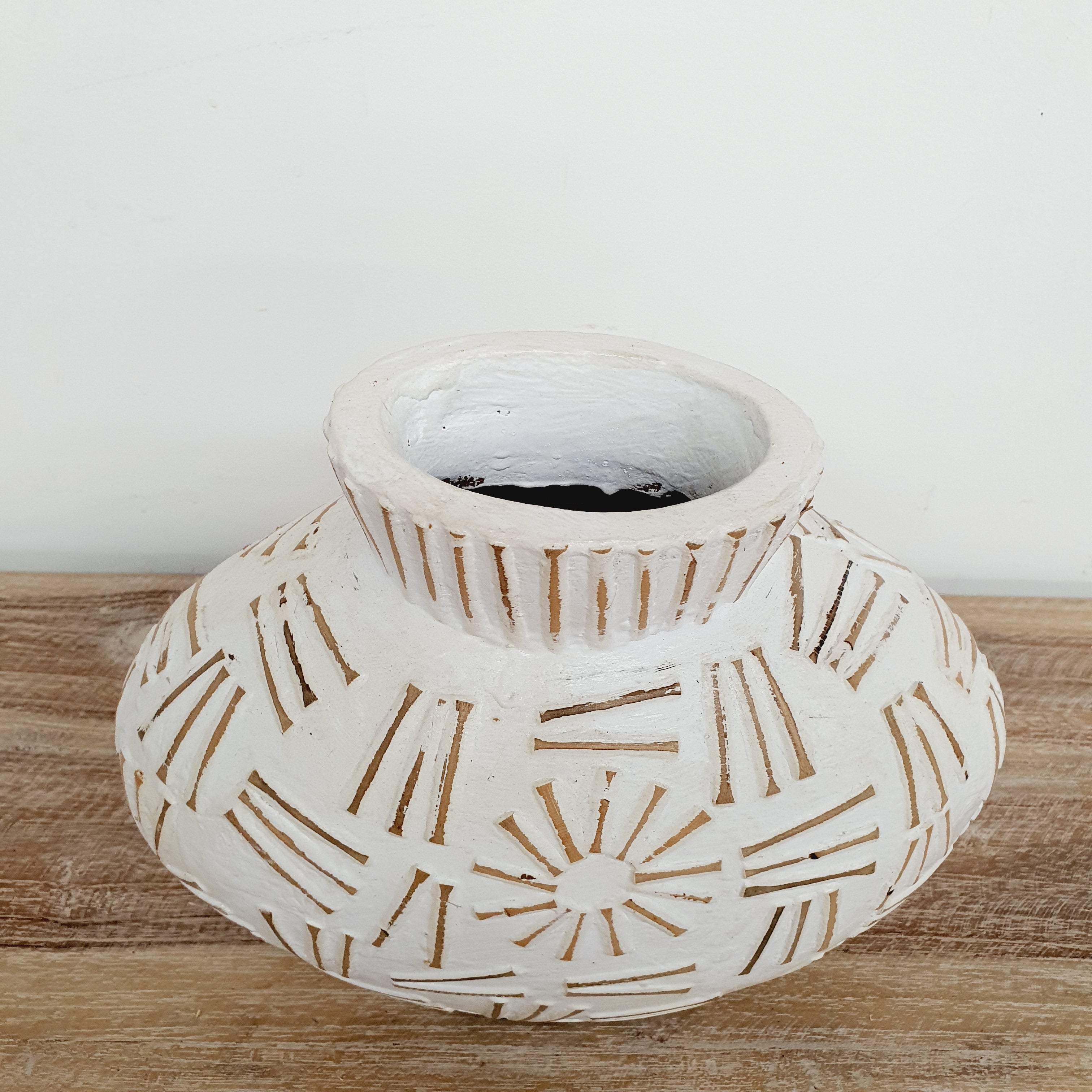White Decorative Oval Terracotta Vase - Handmade Ceramic Flower Pot for Home Decor, Wedding Centerpiece & Boho Style Interior Design