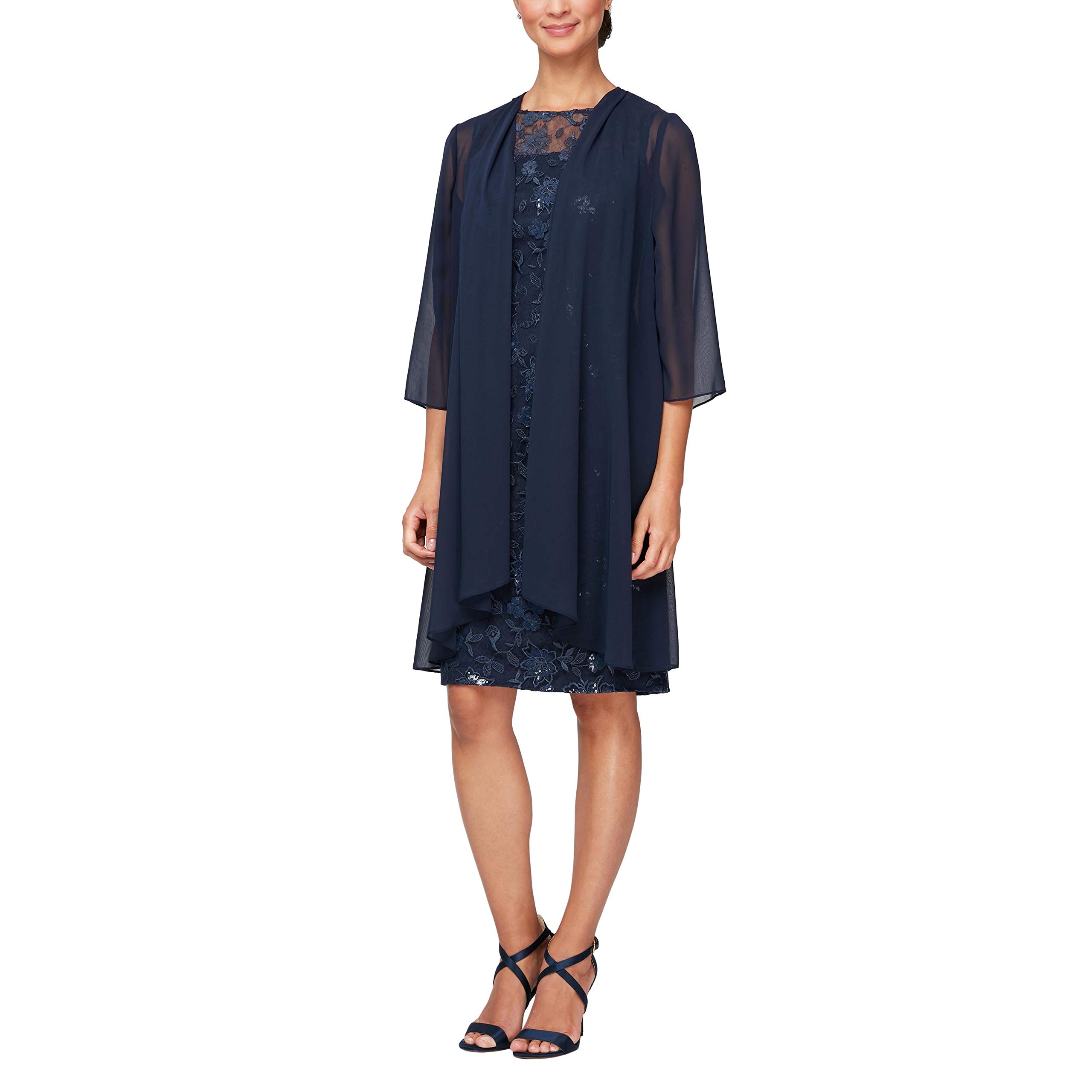 Alex Evenings Women's Midi Length Embroidered Fit and Flare Dress - Elegant Cocktail Party & Wedding Guest Dress for Special Occasions