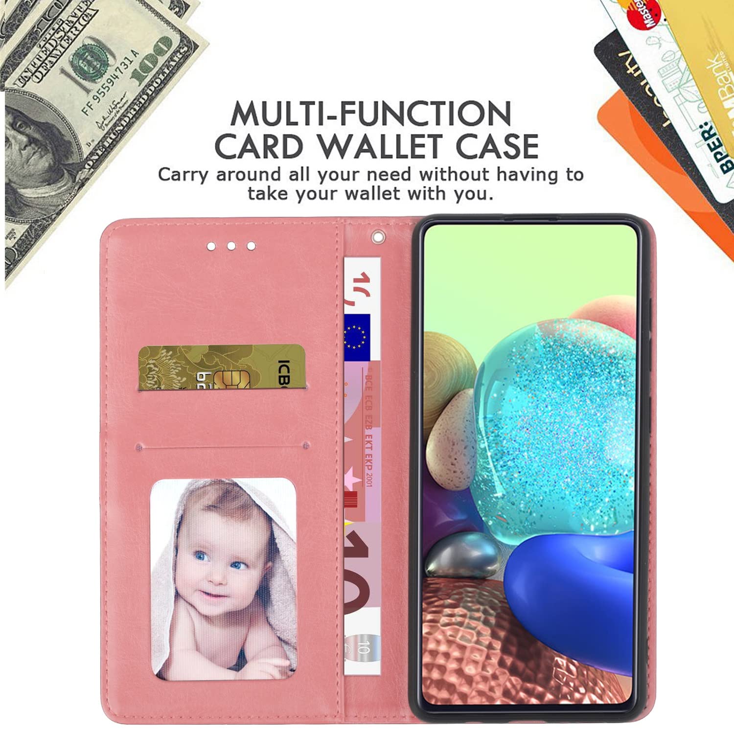 XYZ Leather Wallet Case for Google Pixel 6 - Slim Flip Folio Cover with Wrist Strap (Pink) | Perfect for Everyday Use, Travel & Hands-Free Convenience