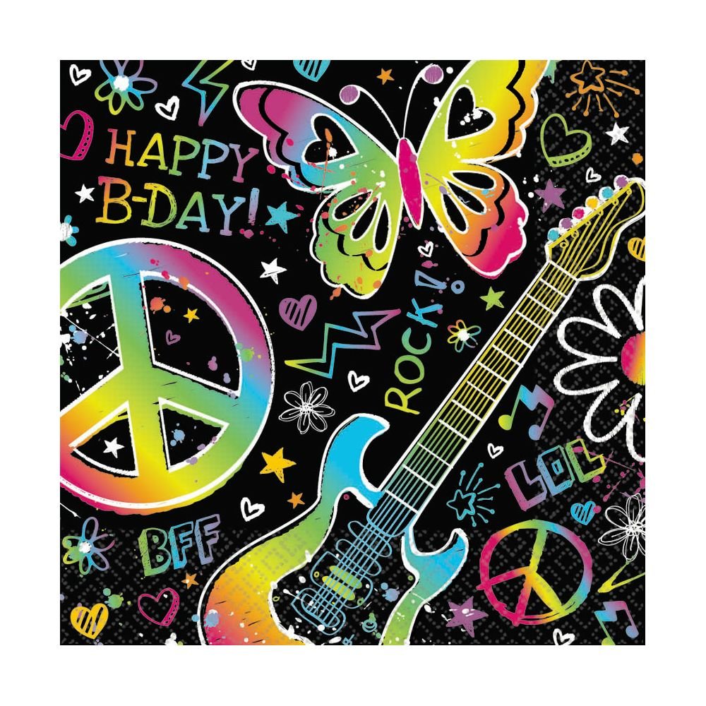 Vibrant Neon Doodle Paper Napkins - 16 Pack Colorful Party Supplies for Birthday, Wedding & Dinner Decorations
