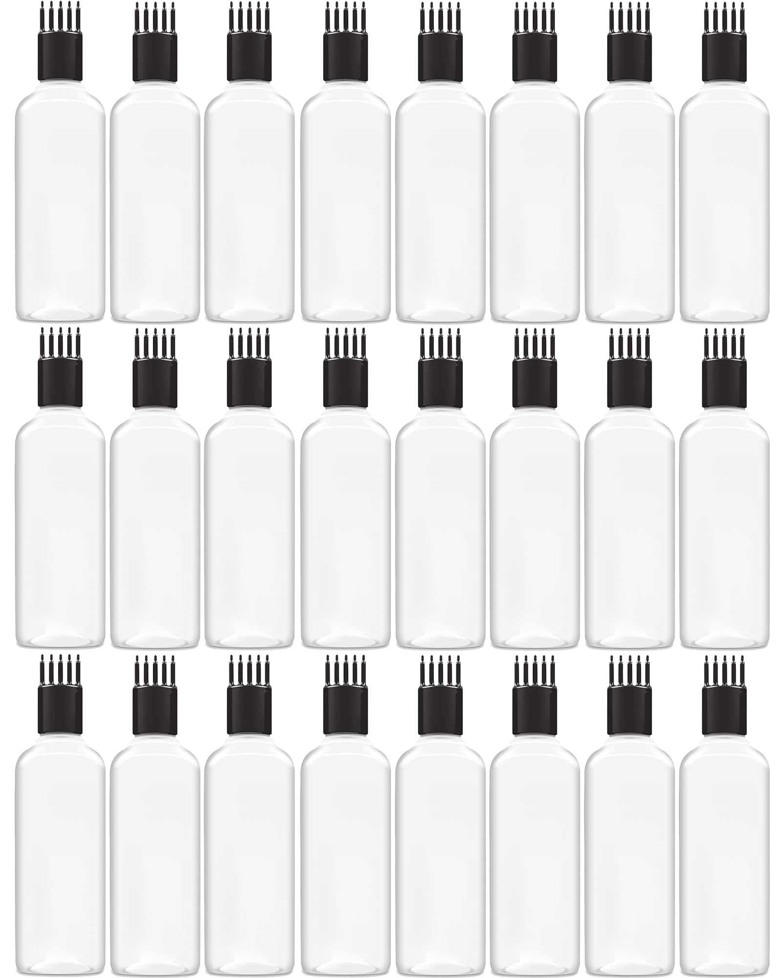 Hair Root Comb Applicator Bottle - 100ml Transparent Scalp Oil Applicator for Hair Growth, Liquid & Medicine - Pack of 24 with Black Comb | Perfect for Home Hair Care, Salon Treatments & DIY Scalp Massage