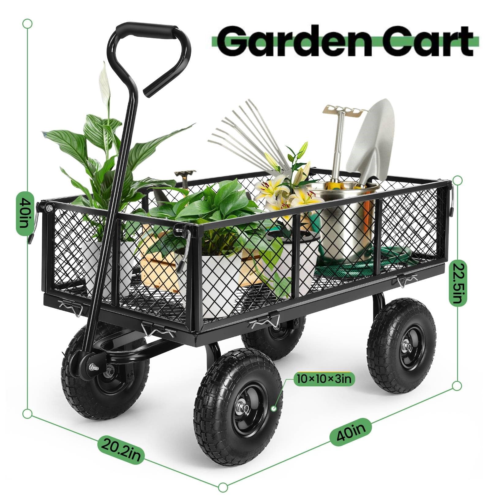 Homdox MAX 880LB Heavy Duty Foldable Garden Cart with 180° Rotating Handle - Collapsible Mesh Wagon for Yard, Garden, Beach & Farm Use (Includes Storage Bag) - Perfect for Hauling Soil, Mulch, Firewood & Outdoor Equipment