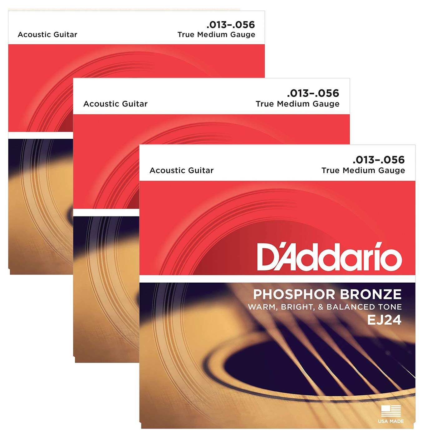 D'Addario EJ24 True Medium Guitar Strings 3 Sets - .013-.056 Gauge for DADGAD Tuning | Perfect for Acoustic Guitar, Folk & Celtic Music Performance
