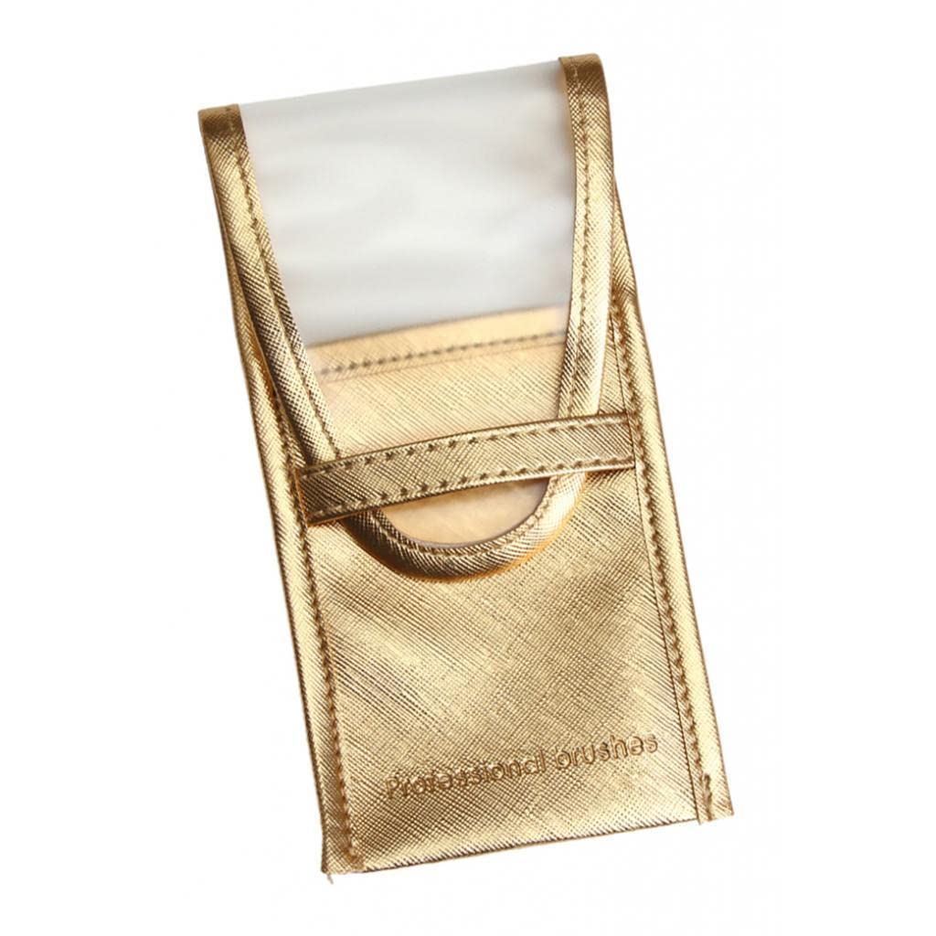 LOSA Travel Leather Makeup Bag - Waterproof Cosmetic Organizer with Brush Holder for Women, Golden - Perfect for Travel, Gym & Daily Beauty Essentials Storage
