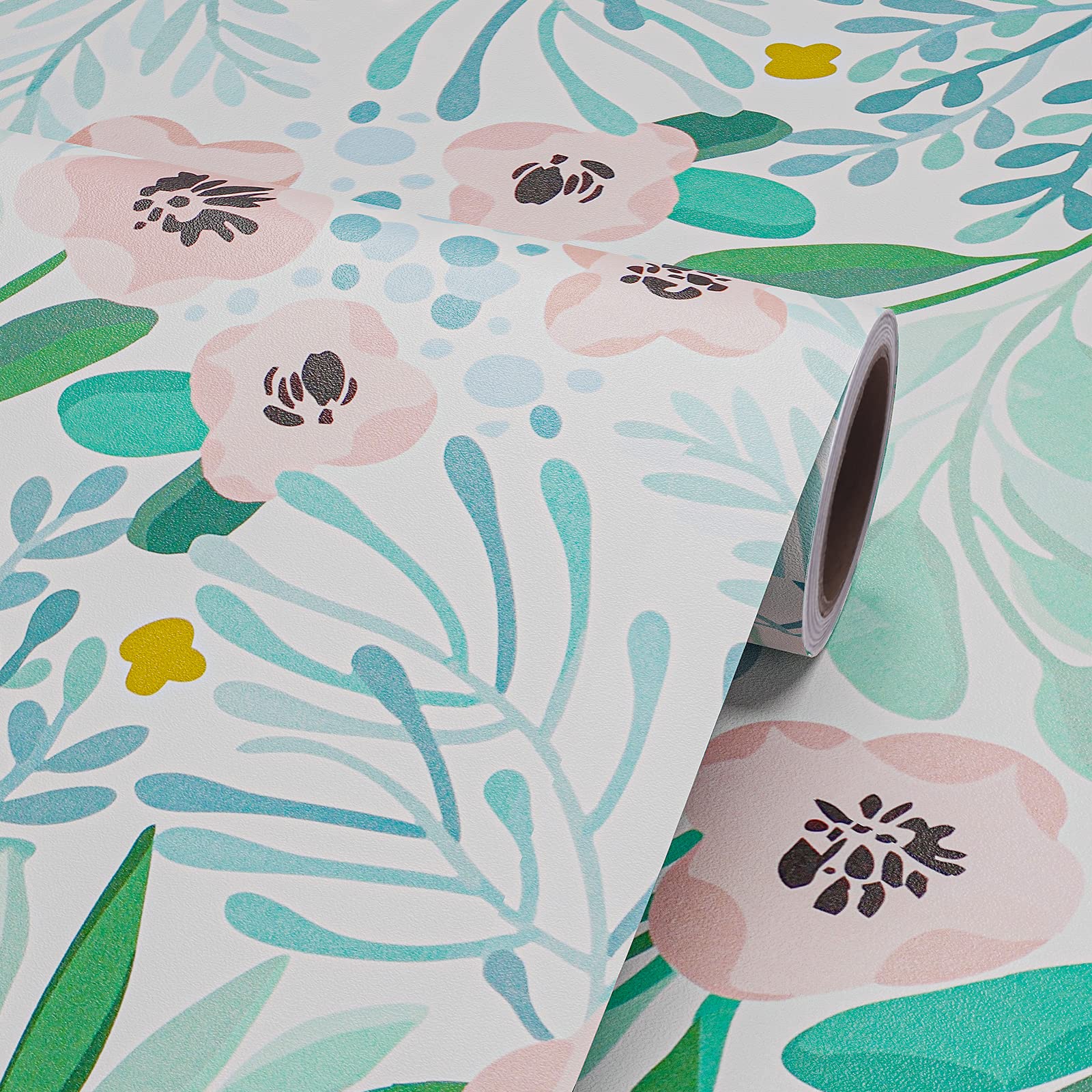 VaryPaper Floral Peel and Stick Wallpaper - Pink, Blue, Green Removable Self-Adhesive Wallpaper - Contact Paper for Bedroom, Nursery, Cabinets & Shelves Decor - 17.7