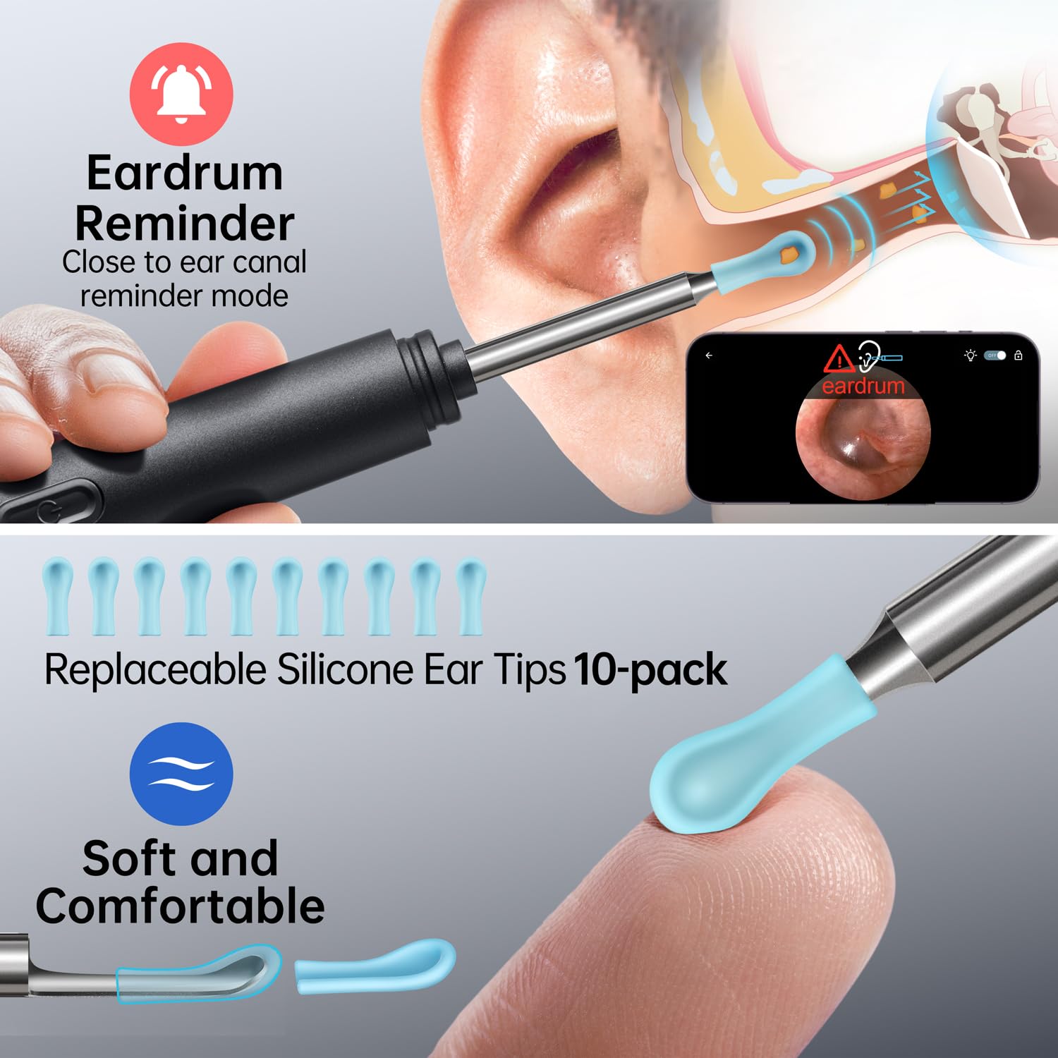 Ear Wax Removal Tool with 1296P HD Camera & 6 LED Lights - Professional Ear Cleaning Kit for Safe Wax Removal at Home - Perfect for Personal Hygiene, Kids Ear Care, and ENT Health Maintenance