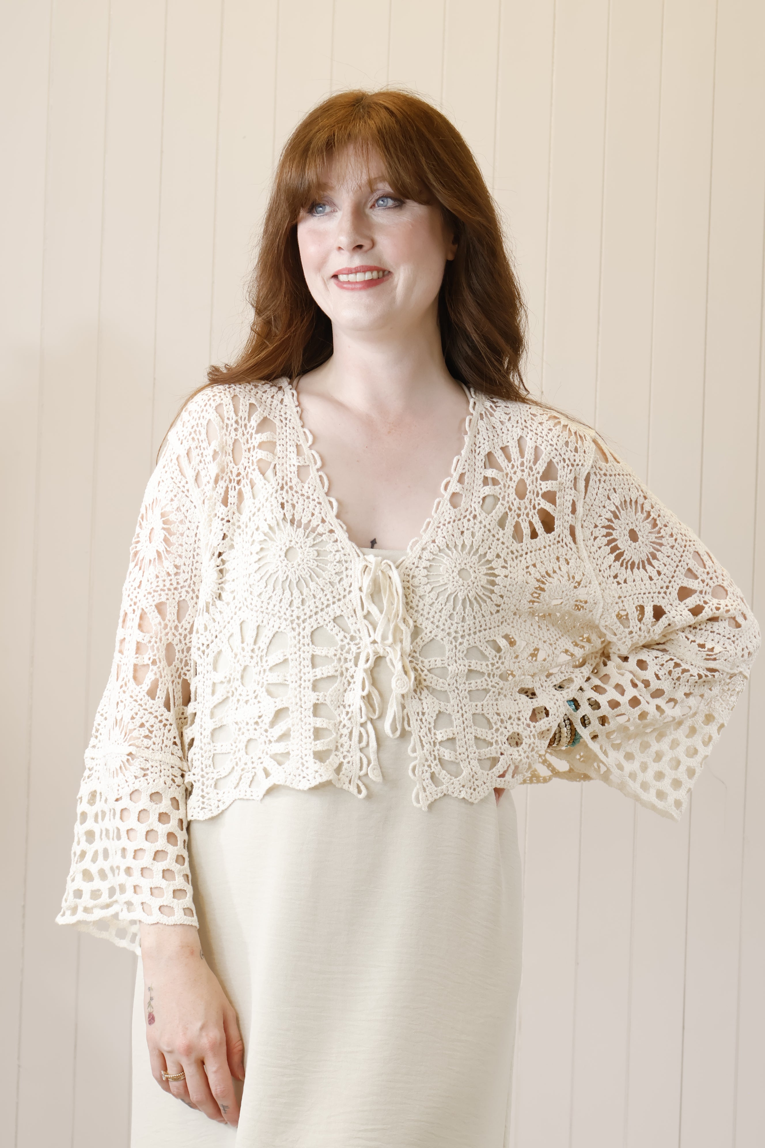 Elegant Long Sleeve Crochet Cardigan for Women - Boho Chic Lace Knit Sweater | Perfect for Fall Fashion, Date Nights & Cozy Layering