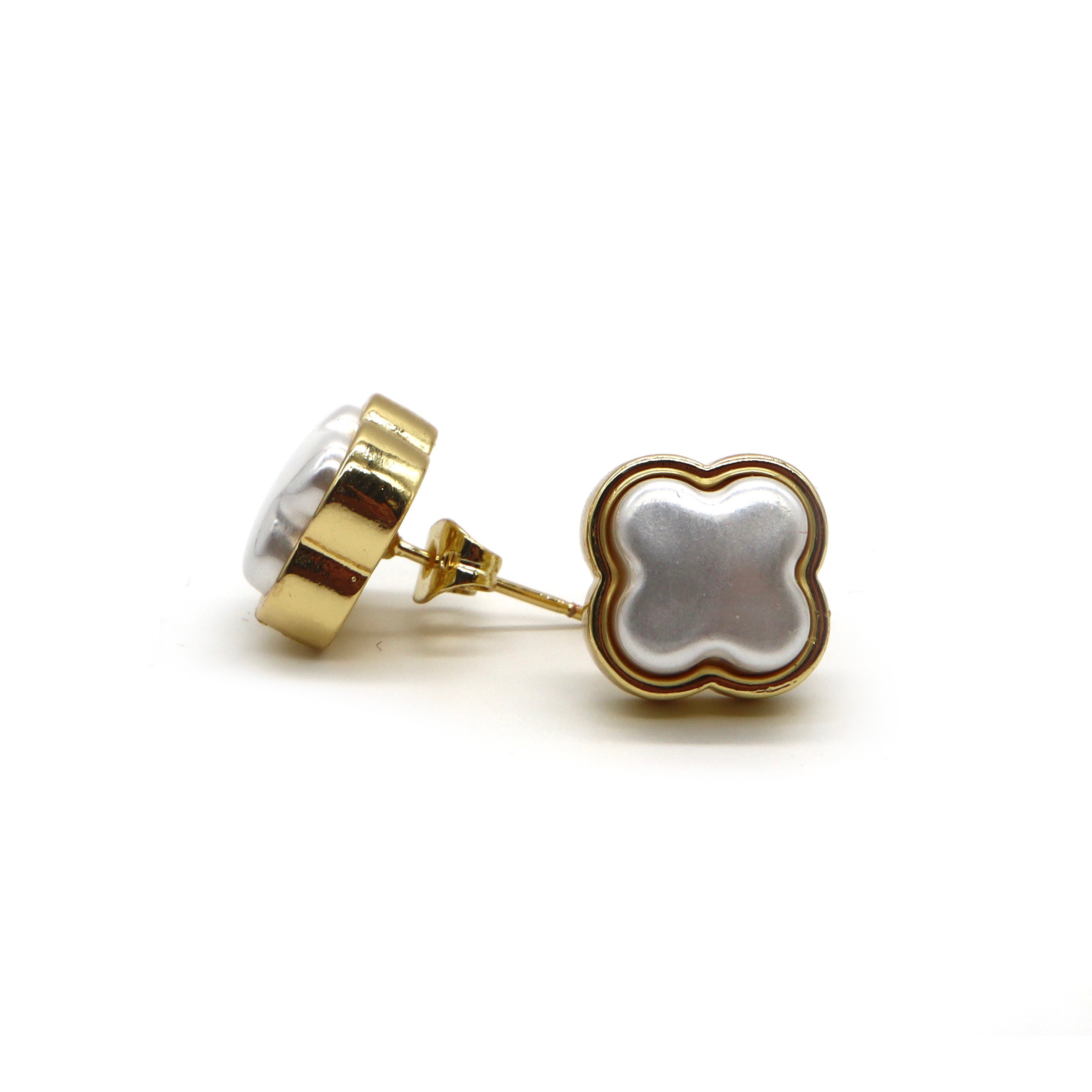 ROMALI 18K Gold Plated Clover Pearl Stud Earrings for Women - Genuine Freshwater Pearl Jewelry - Elegant Gift for Birthday, Anniversary & Special Occasions