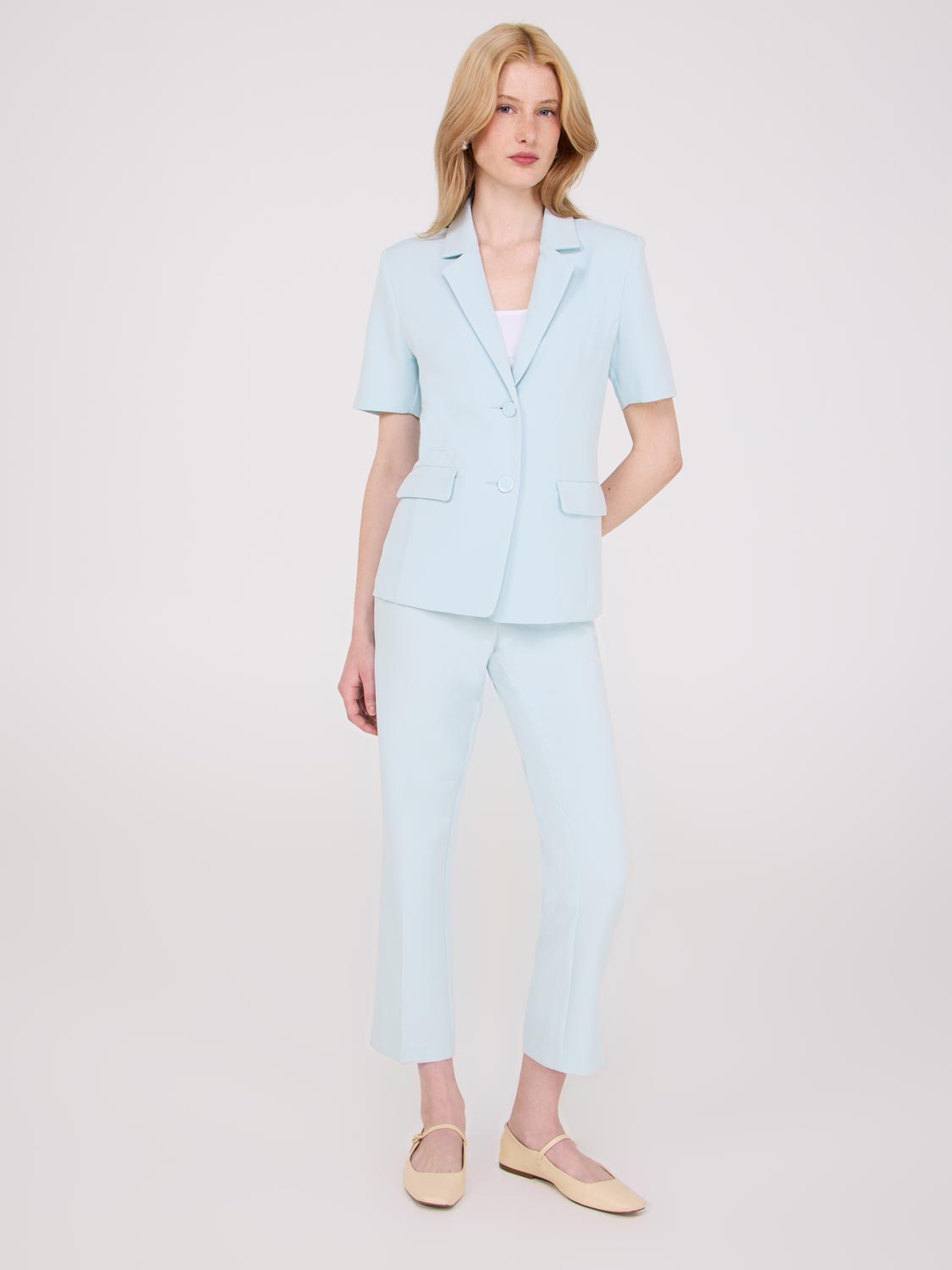Cropped Straight Leg Pants with Side Slits for Women - High Waist Stretch Ankle Pants - Office Work, Casual Outfits & Travel
