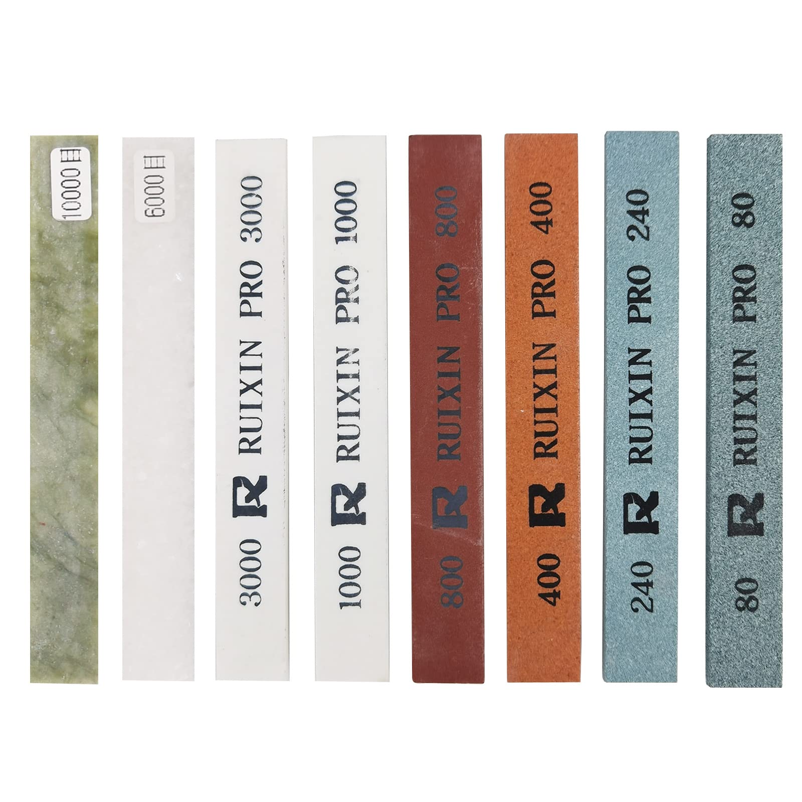 8-Piece Knife Sharpening Stone Set for RUIXIN Pro RX-008 Fixed-Angle Sharpener - 80/240/400/800/1000/3000/5000/10000 Grit Whetstones for Professional Knife Sharpening & Polishing - Perfect for Kitchen, Hunting & Outdoor Knives