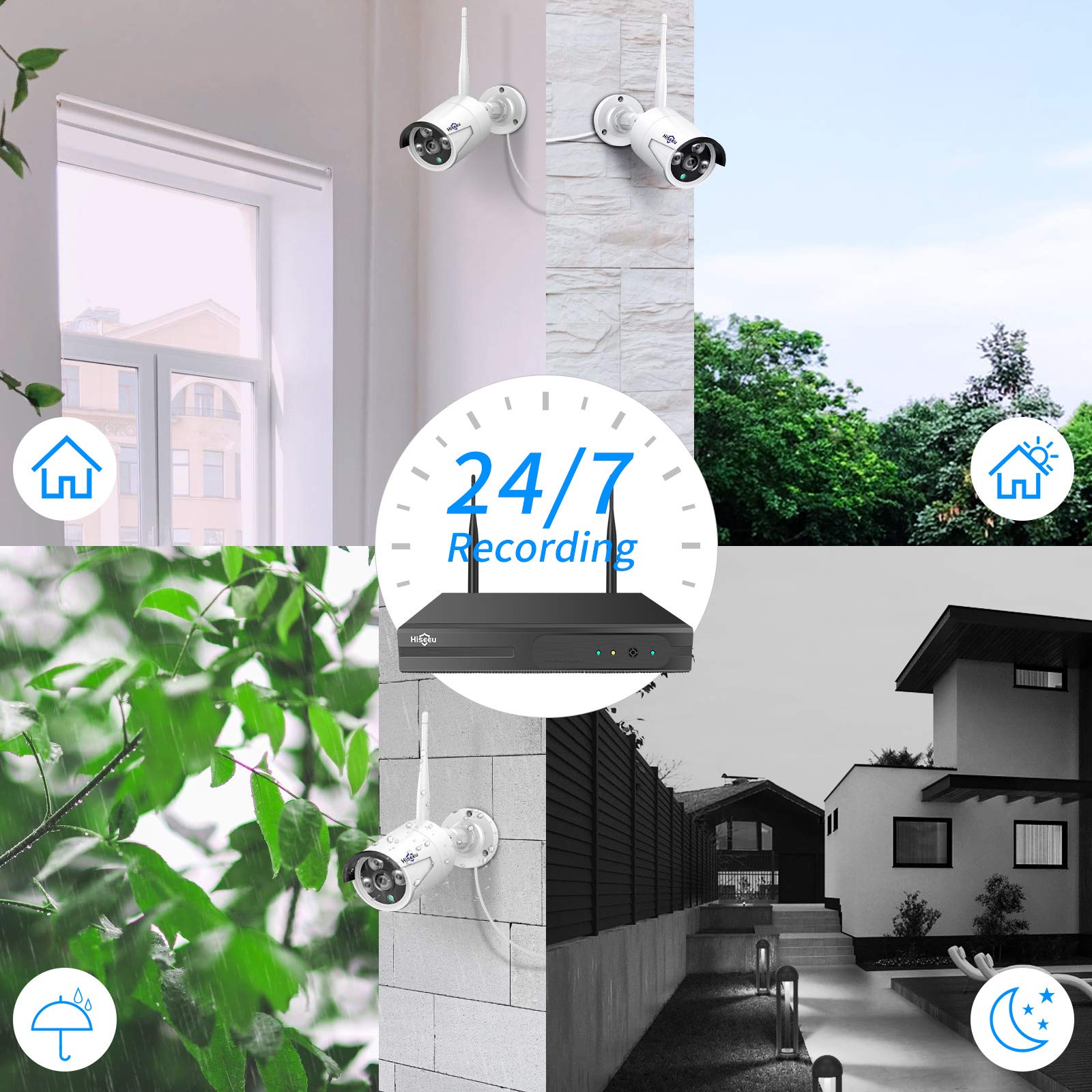 Hiseeu 2K Wireless Security Camera System - 10CH NVR Kit with 8Pcs 3MP WiFi Surveillance Cameras for Home Indoor/Outdoor Use | Night Vision, Waterproof, Motion Detection | Includes 3TB Hard Drive & DC Power | Perfect for Home Security, Baby Monitoring & Business Surveillance