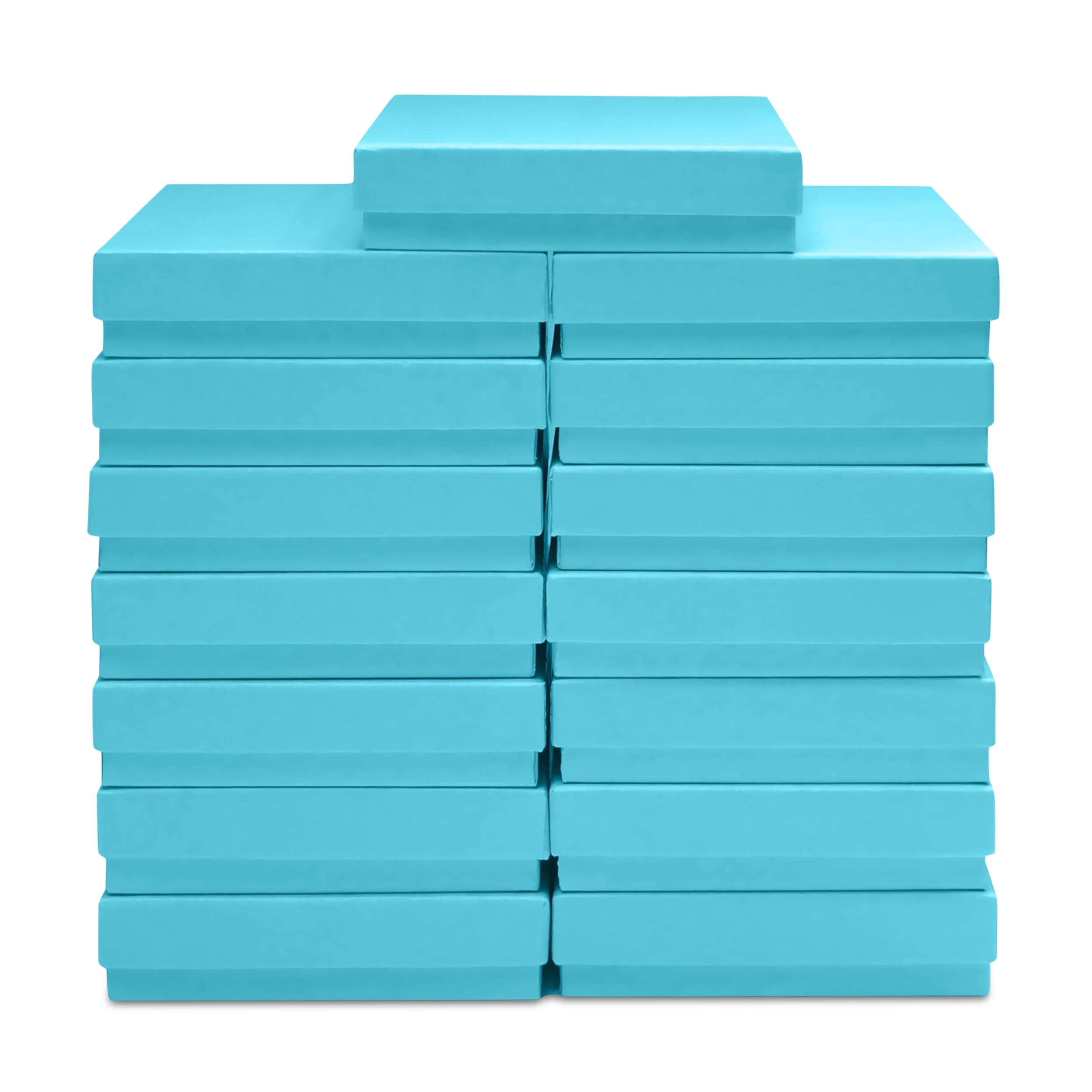 15 Pack Light Blue Jewelry Gift Boxes 3.5x3.5x0.87 Inches - Premium Cotton Filled Cardboard Jewelry Storage Box with Lid - Made in USA - Perfect for Bracelets, Necklaces, Rings & Earrings - Great for Gifting, Wedding Favors & Retail Display