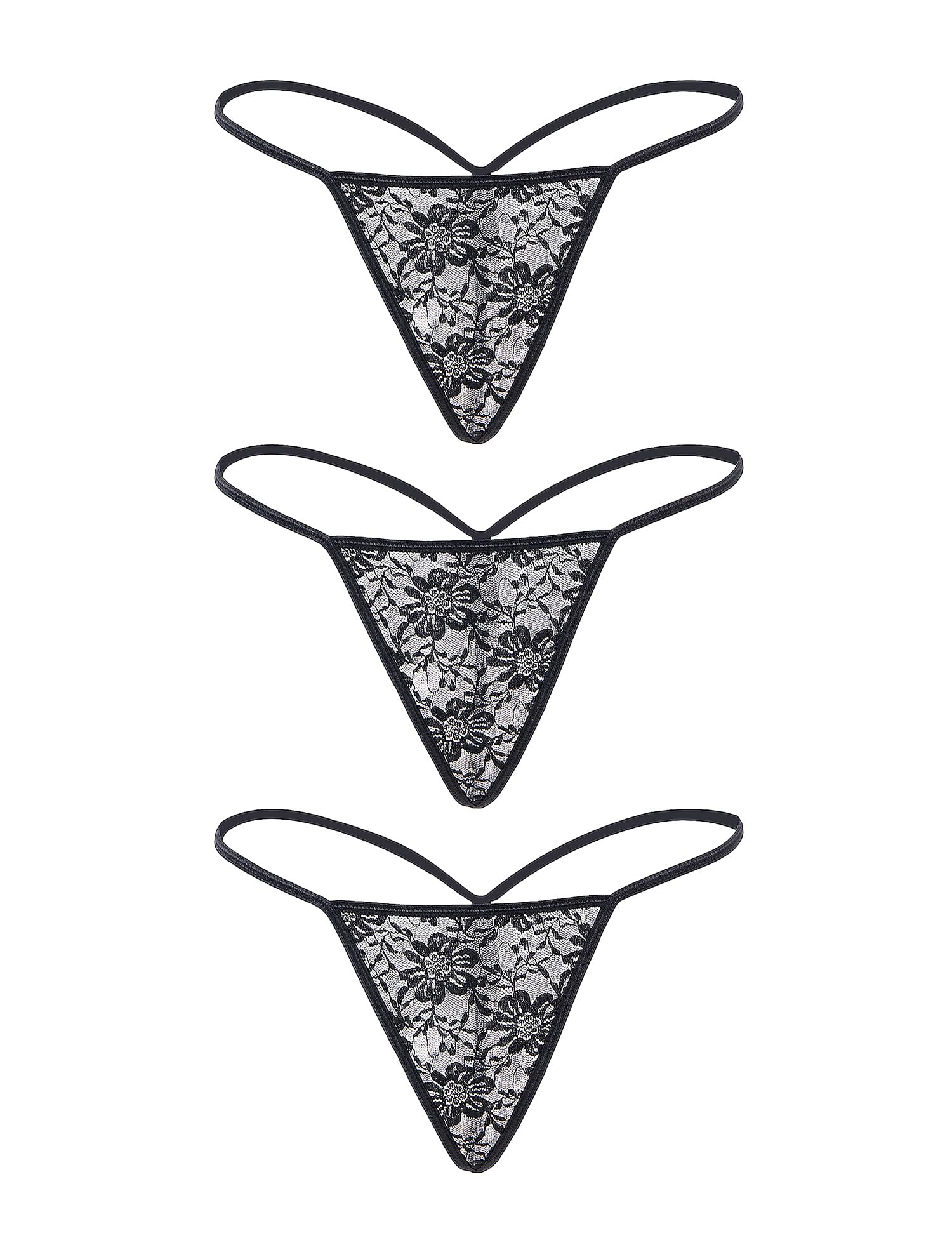 Ohmydear Floral Lace Thongs for Women - Plus Size Sexy Underwear 3 Pack, Low Waist T-Back G-String Panties, Stretchy Comfort Fit UK 8-18 - Perfect for Date Night, Bridal Lingerie & Everyday Wear