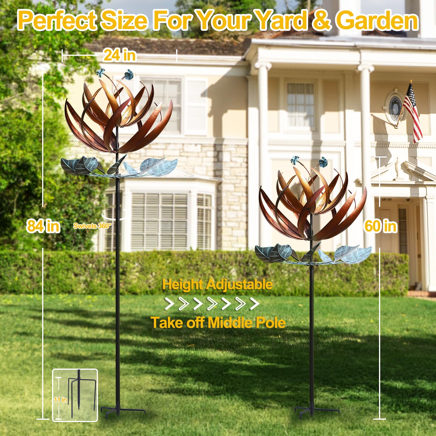 LimeHill Large Metal Kinetic Wind Spinner - 24 x 84 Inch Outdoor Wind Sculpture for Yard, Garden & Patio Decor | Durable Weather-Resistant Wind Art for Relaxing Outdoor Spaces