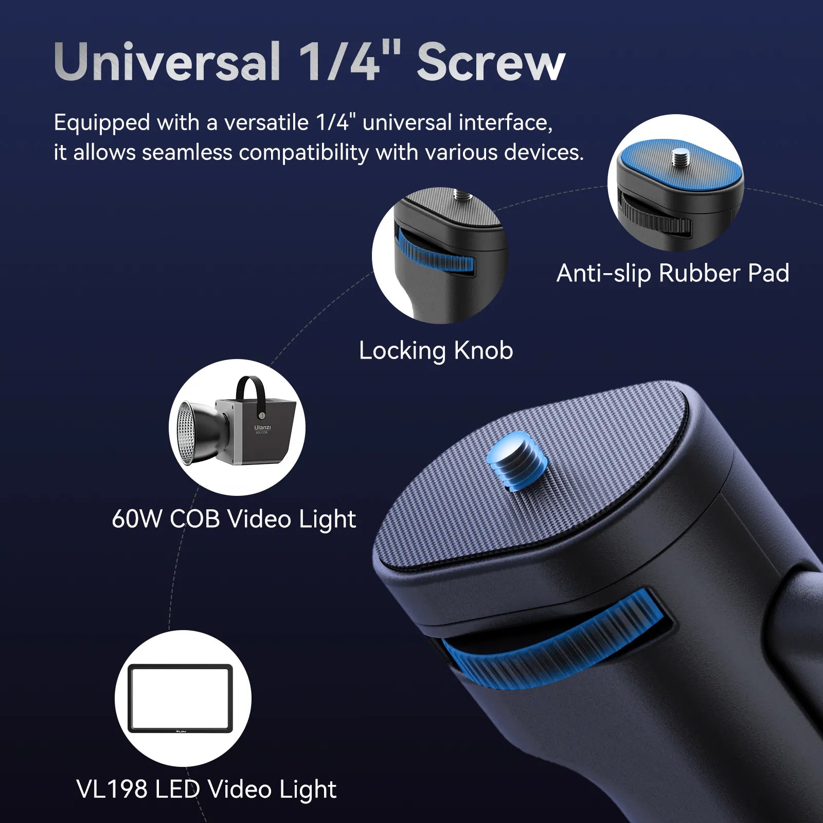 Ulanzi LA03 Universal Light Stand Adapter with Pistol Grip Handle - Compatible with DSLR Cameras, Smartphones & LED Lights - Perfect for Photography, Video Shooting & Live Streaming