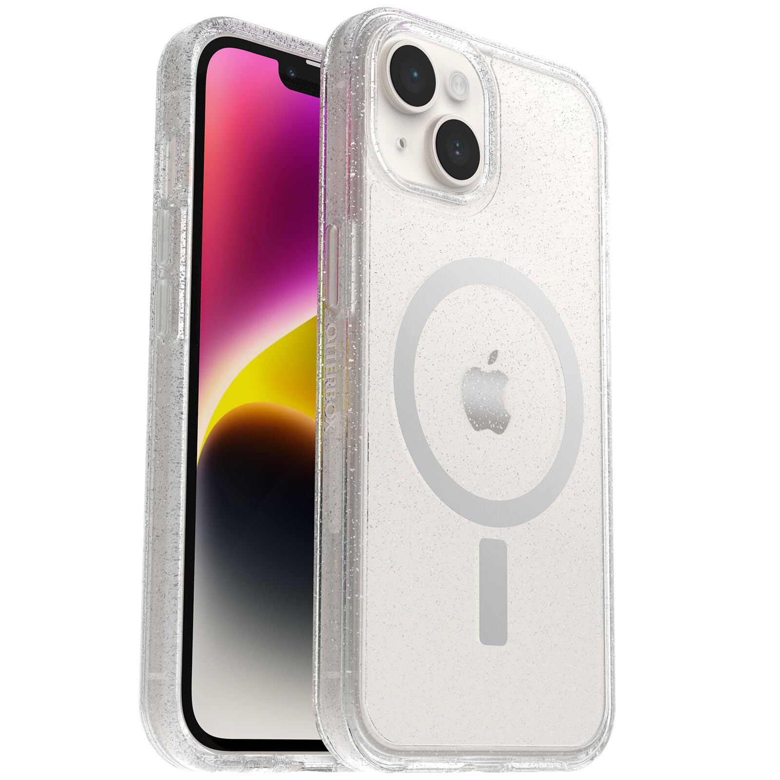 OtterBox Symmetry Series+ Antimicrobial Case with MagSafe for iPhone 14 & iPhone 13 - Clear Glitter Stardust Design | Slim Protective Phone Cover | Perfect for Everyday Use, Travel & Outdoor Activities