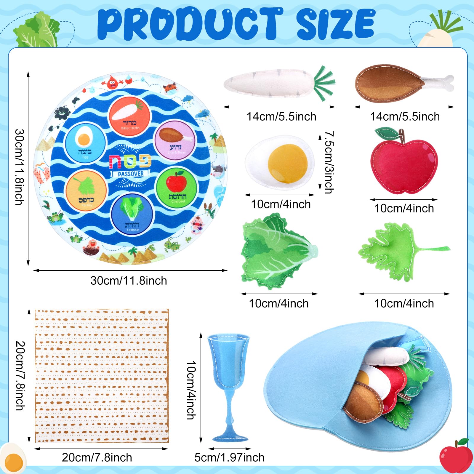 Shappy Passover Seder Plate Set - Premium 9-Piece Soft Deluxe Plate with Felt Accessories for Kids - Educational Jewish Holiday Gift for Passover Party Supplies - Perfect for Family Seder Dinners & Religious Celebrations