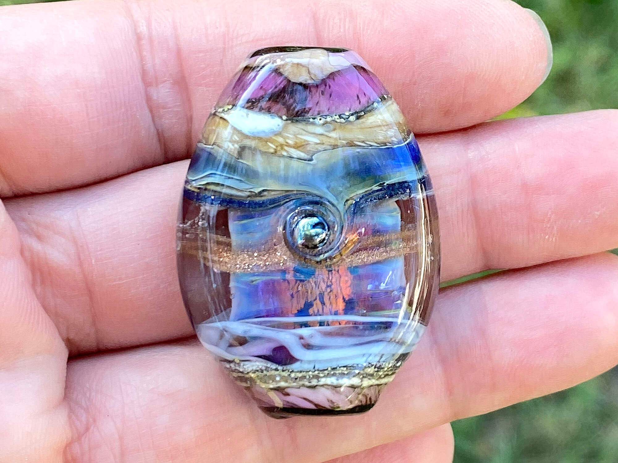 Natural Purple Fire Opal Handmade Lampwork Glass Bead - Unique Jewelry Making Supply for Necklaces, Bracelets & DIY Crafts