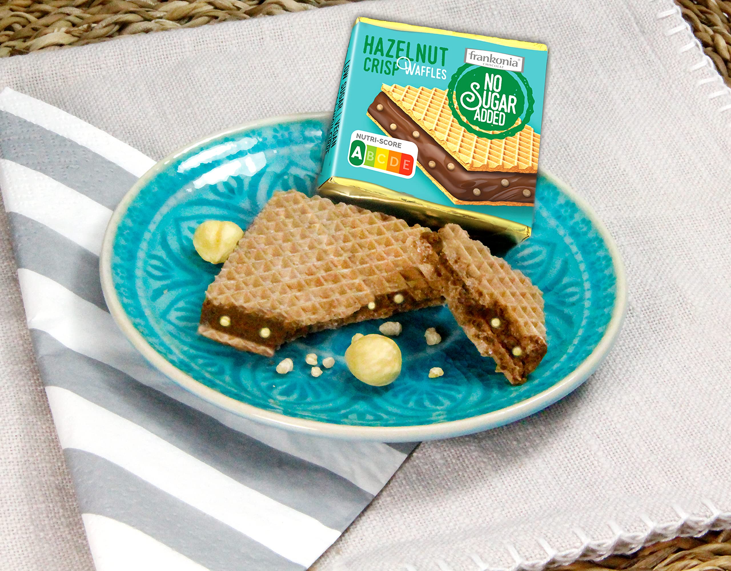 Frankonia Sugar-Free Hazelnut Crisp Waffles - 9 Pieces, Brown | Low Carb Keto Snack for Breakfast, Office & Travel