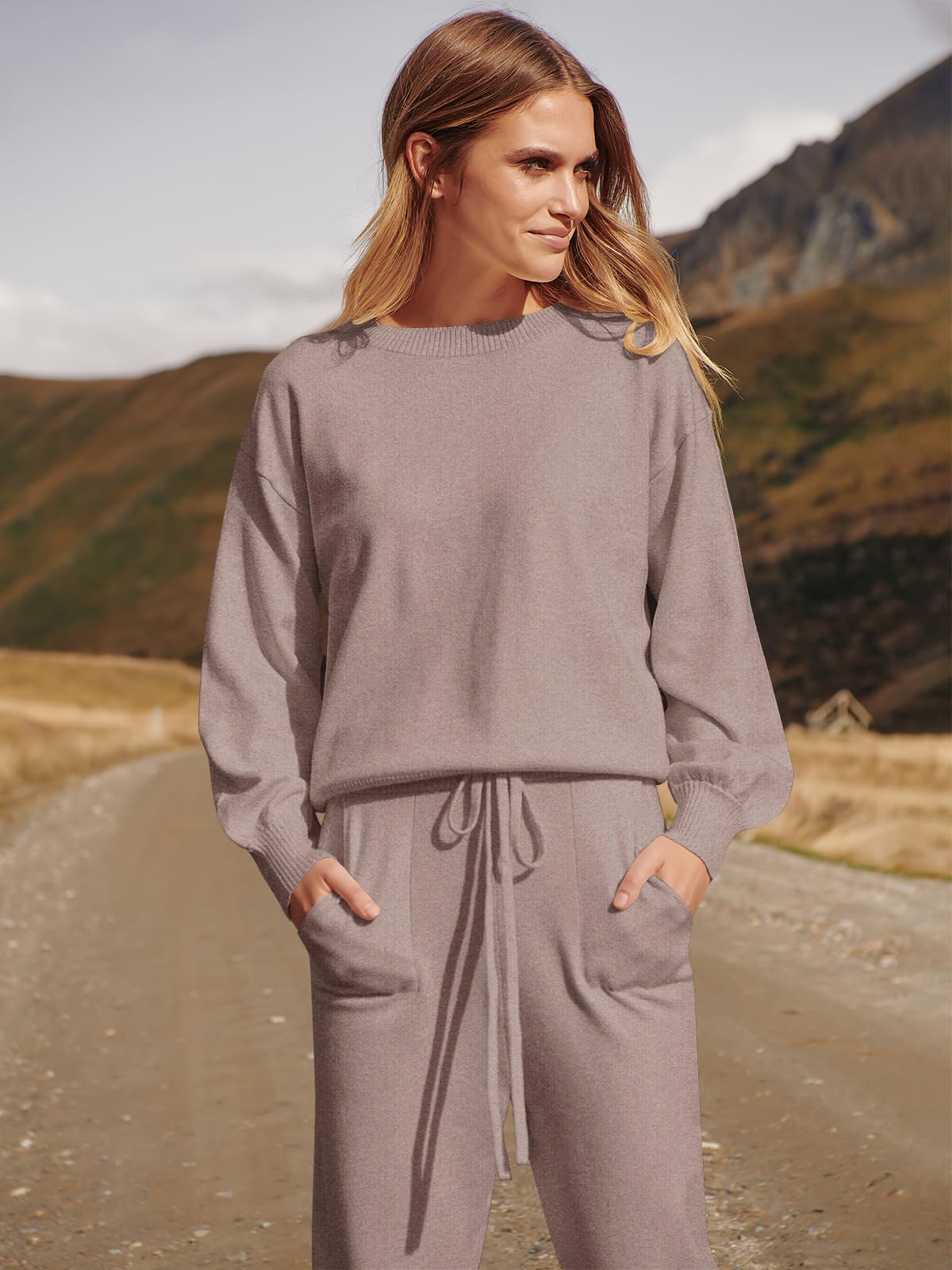 ANRABESS Women's 2 Piece Outfits - Cozy Long Sleeve Sweater & Drawstring Pants Lounge Set for Casual Wear, Home Comfort, and Relaxation