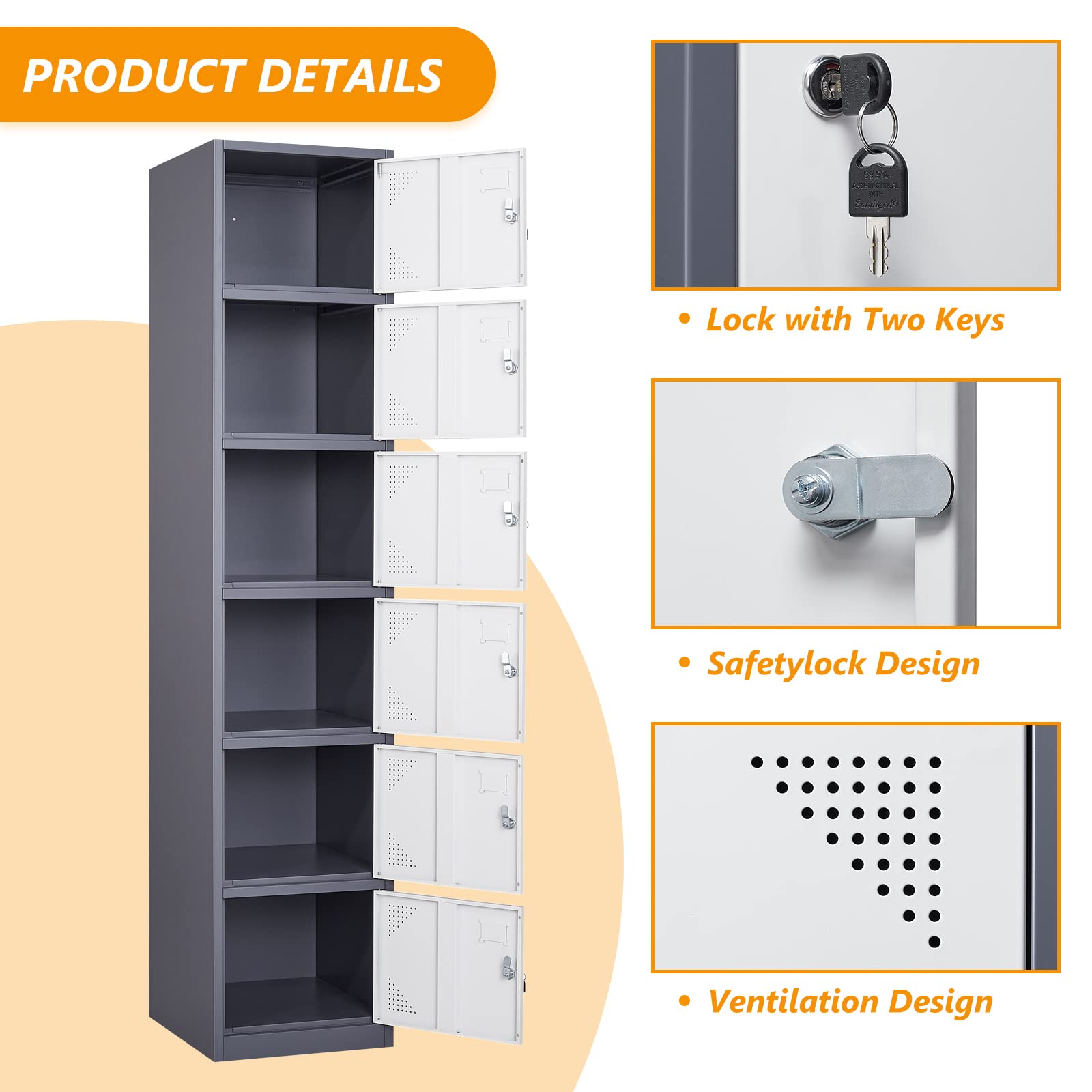 STANI Heavy Duty Metal Locker with Lock - Secure Storage Cabinet for Home, Gym, School & Office - Employee Lockers, Tall Steel Storage for Clothes, Shoes & Equipment