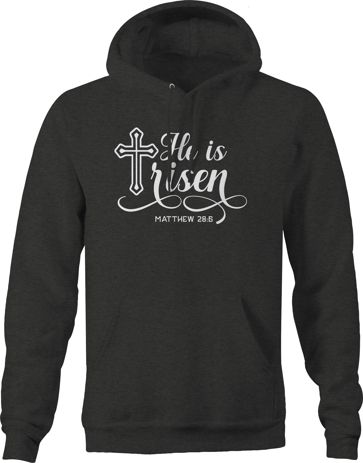 Men's 'He is Risen' Cross Bible Verse Hoodie - Matthew Religious Christian Faith Sweatshirt for Jesus Lovers (Dark Grey) | Church, Worship & Daily Wear