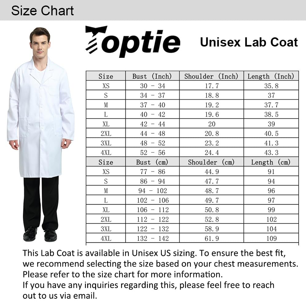 TopTie Unisex Scrubs Lab Coat - Professional Doctor Uniform Workwear with Long Sleeves for Medical Staff, Nurses & Healthcare Workers - Perfect for Hospitals, Clinics & Labs
