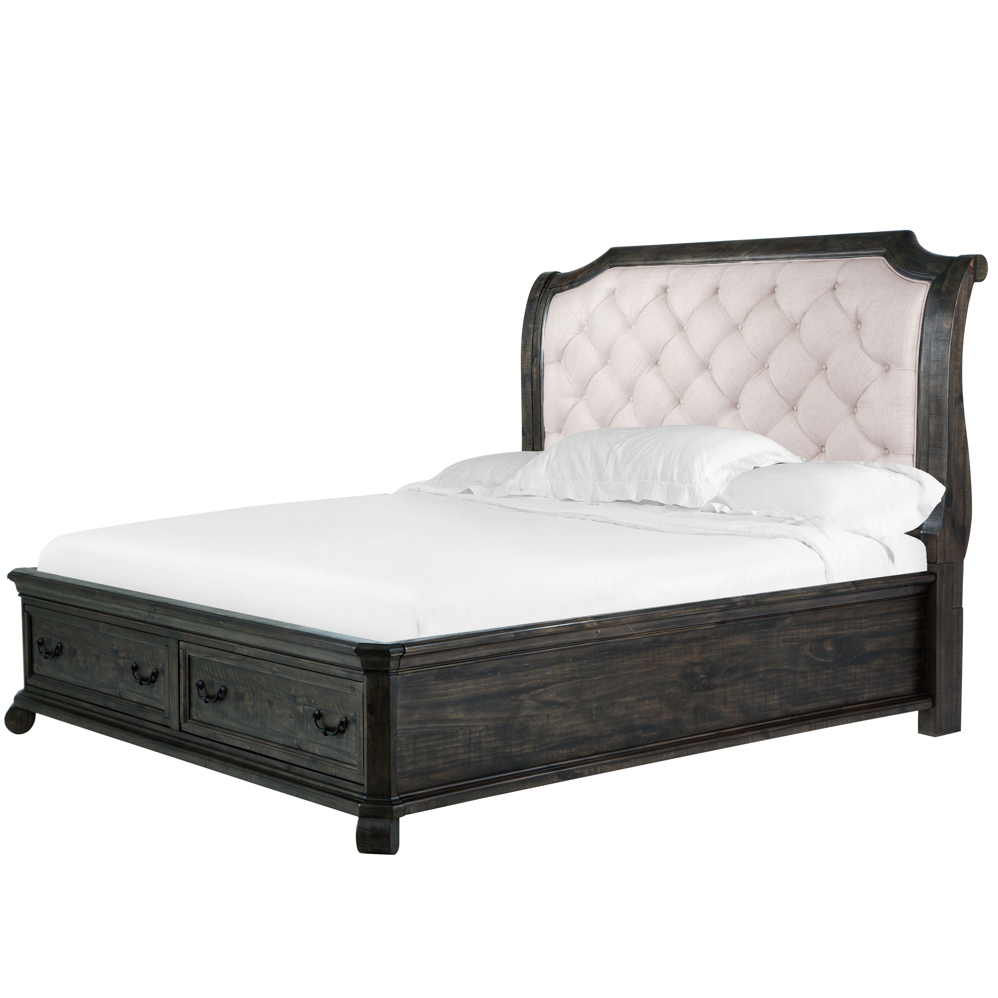 Bellamy Complete California King Sleigh Storage Bed Frame - Solid Wood Platform Bed with Underbed Drawers for Master Bedroom, Guest Room & Small Space Storage Solutions