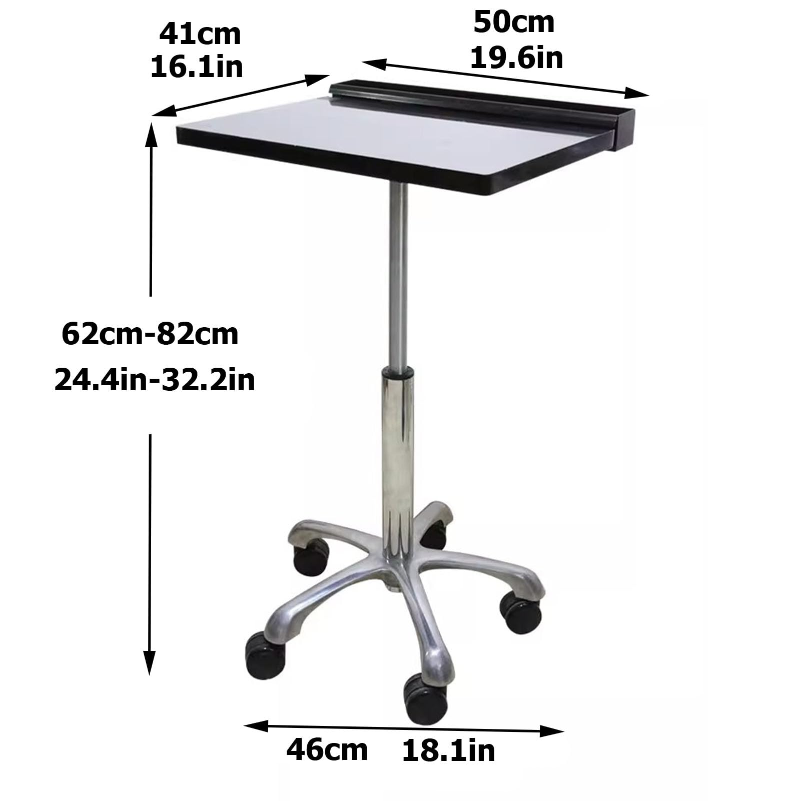 Adjustable Tattoo Workstation with Aluminum Alloy Lift - Removable Tattoo Stand with Universal Wheels (50x41x62-82cm, Black) - Perfect for Professional Tattoo Artists & Home Studios