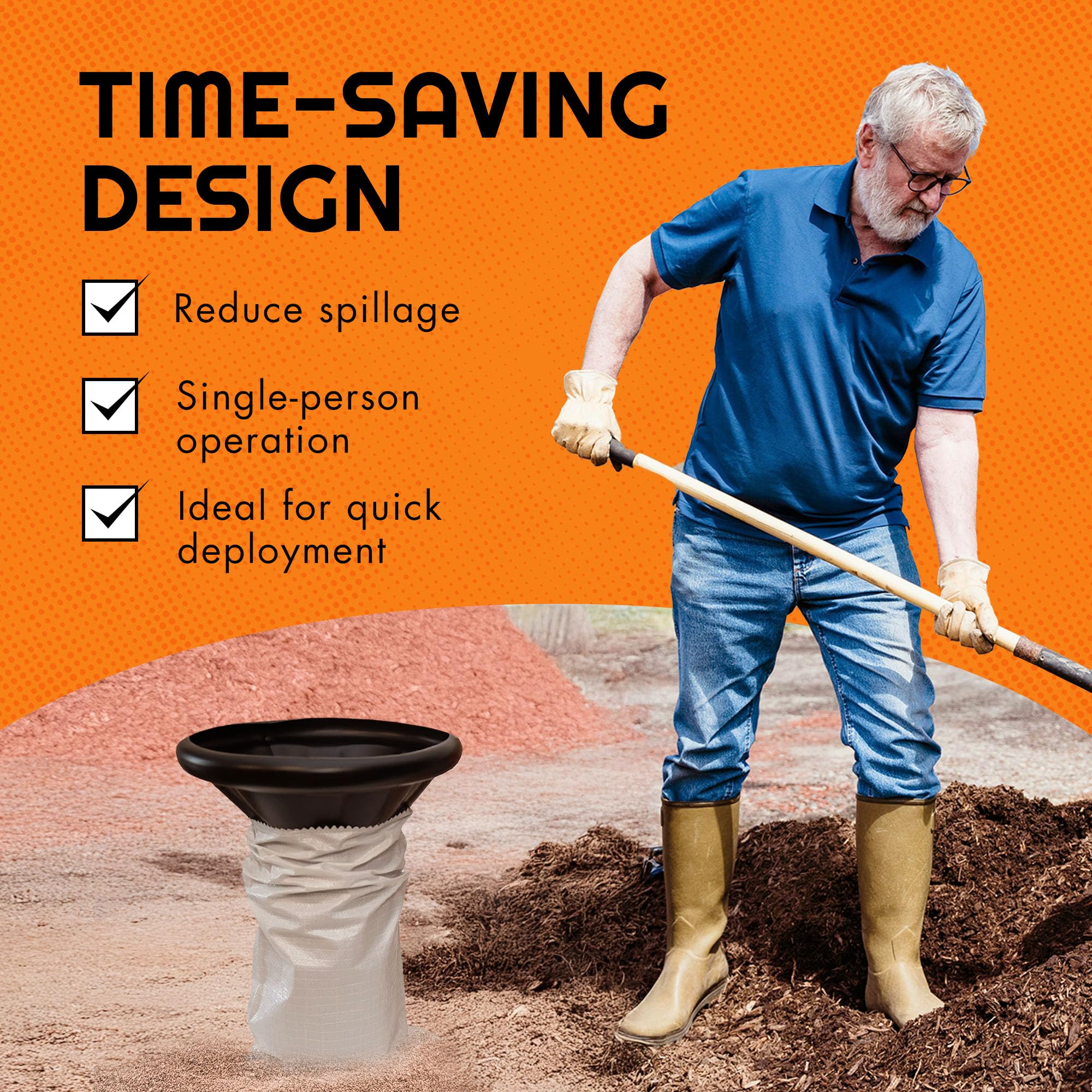 Heavy Duty Sandbag Filler Tool - Industrial Sand Funnel for Quick & Easy Manual Sandbag Filling - Durable Sand Bag Filler Stand for Flood Control, Construction & Emergency Preparedness